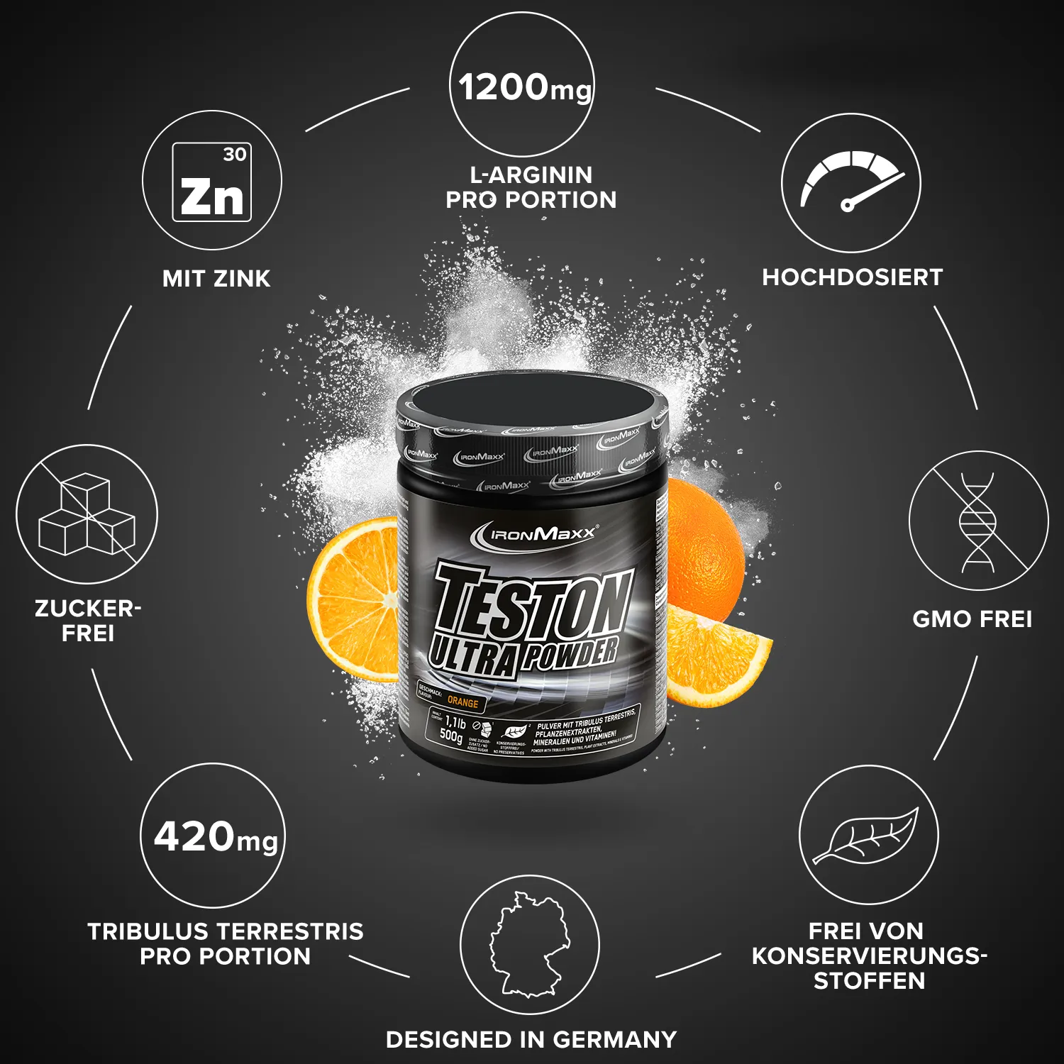 IronMaxx Teston Ultra Powder Trainingsbooster Orange 500g
