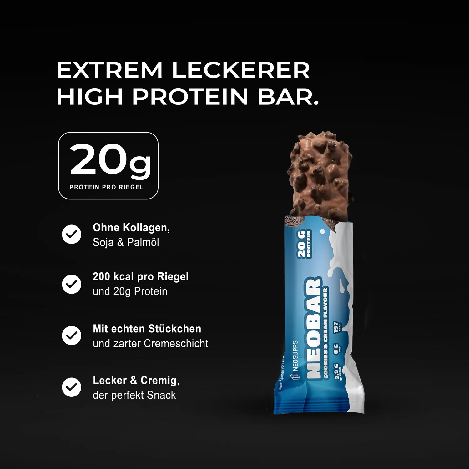 Neosupps Neobar Proteinriegel Cookies Cream 12x60g zuckerarm
