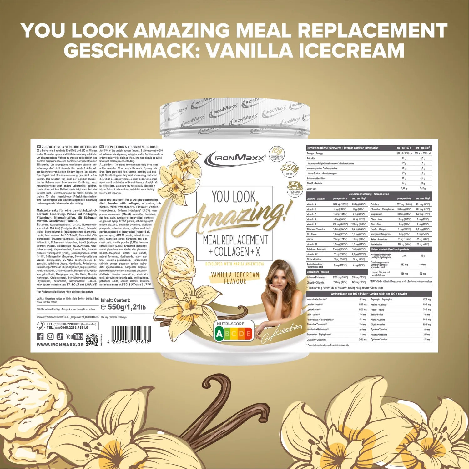 IronMaxx Amazing Food Mahlzeitenersatz 550g Vanilla Ice Cream