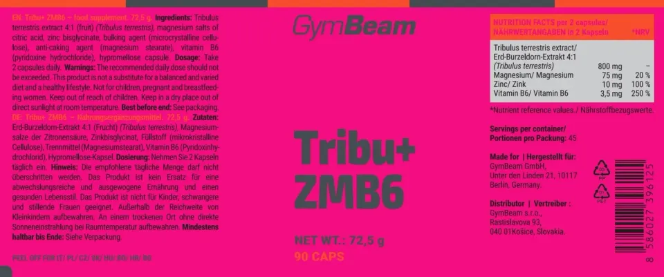 GymBeam Tribu+ ZMB6 Tribulus 90 Kapseln für Männer