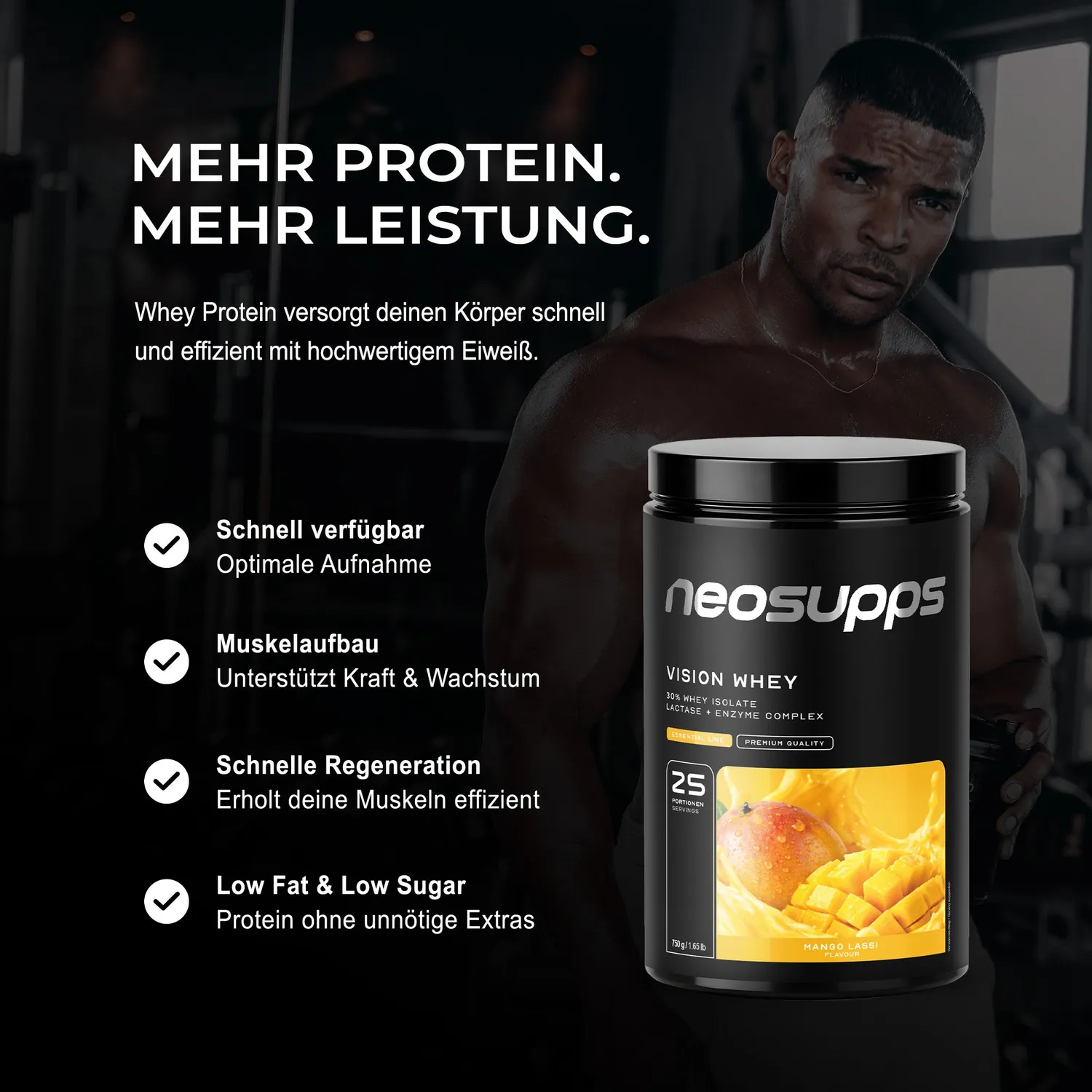 Neosupps Vision Whey Proteinpulver Mango Lassi 750g fruchtig