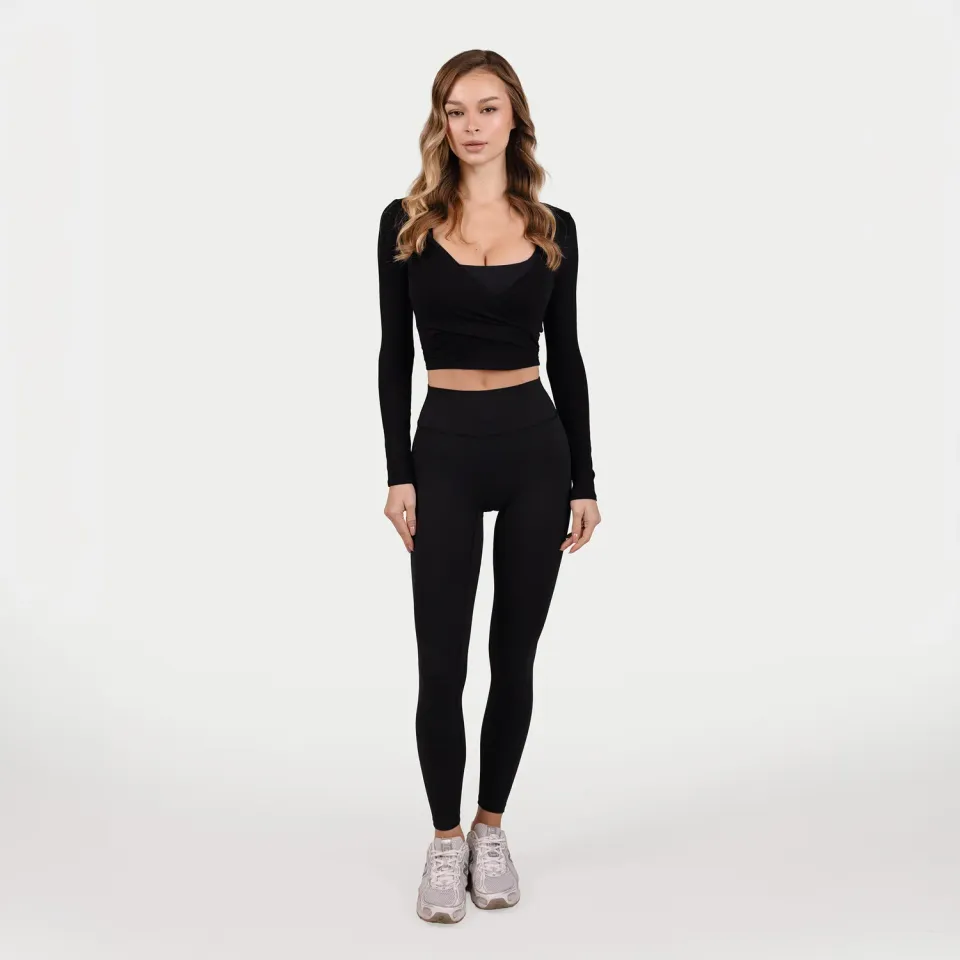 MRIIÀ Sculpt Luxe Bodycon Wrap Top schwarz Langarm Größe wählen