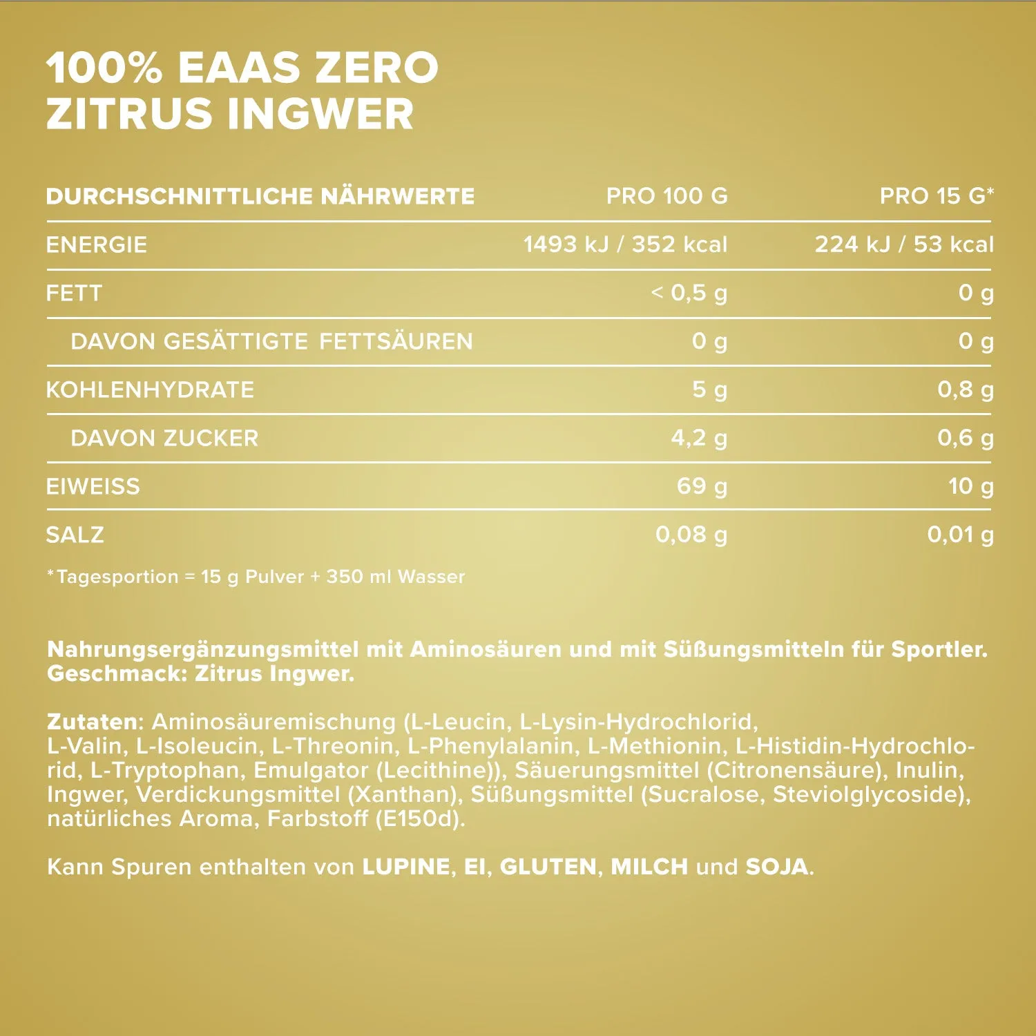 IronMaxx 100% EAAs Zero EAA Pulver 500g Zitrus-Ingwer vegan