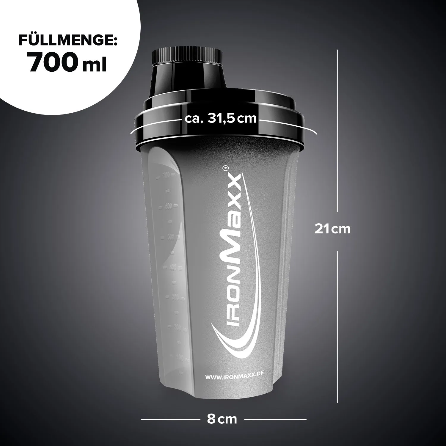 IronMaxx Shaker Schwarz Matt 700ml BPA-frei