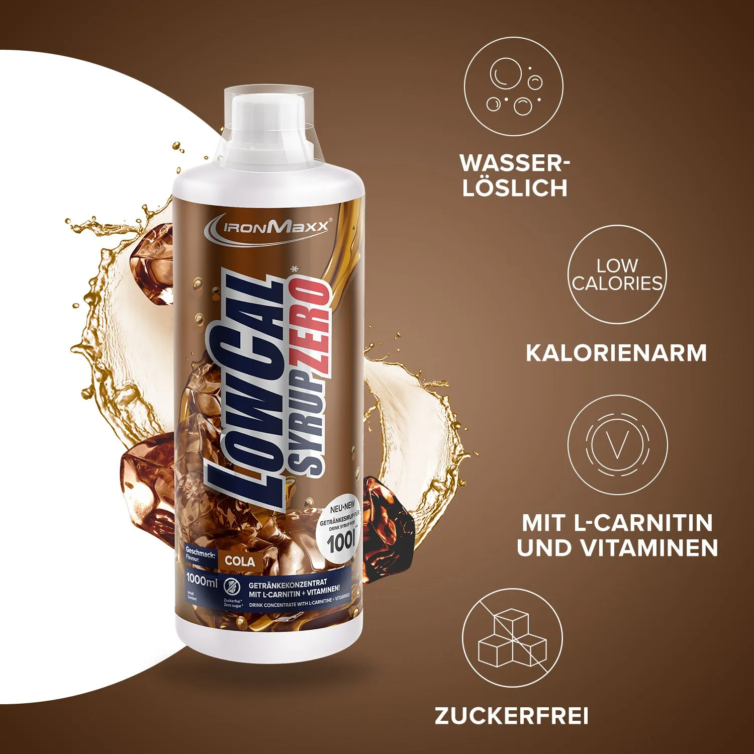IronMaxx SqueeZero LowCal Syrup Zero Sirup Cola 1000ml zuckerfrei