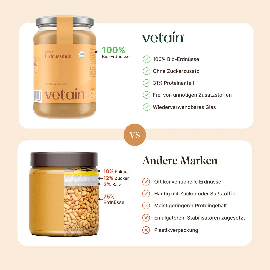VETAIN Erdnussbutter cremig bio 500 g 100% Erdnüsse