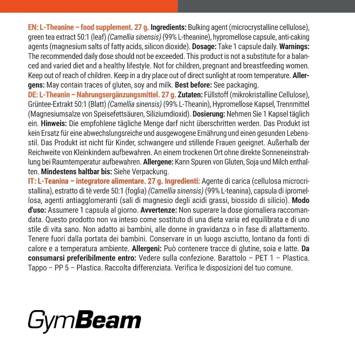 GymBeam L-Theanin Kapseln 90 Stk 100 mg vegan Fokus