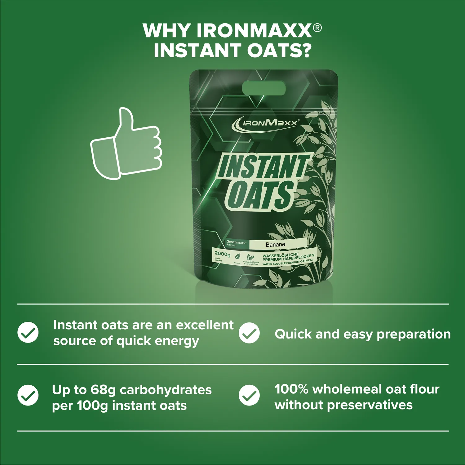IronMaxx Instant Oats Banane 2000g Kohlenhydrate