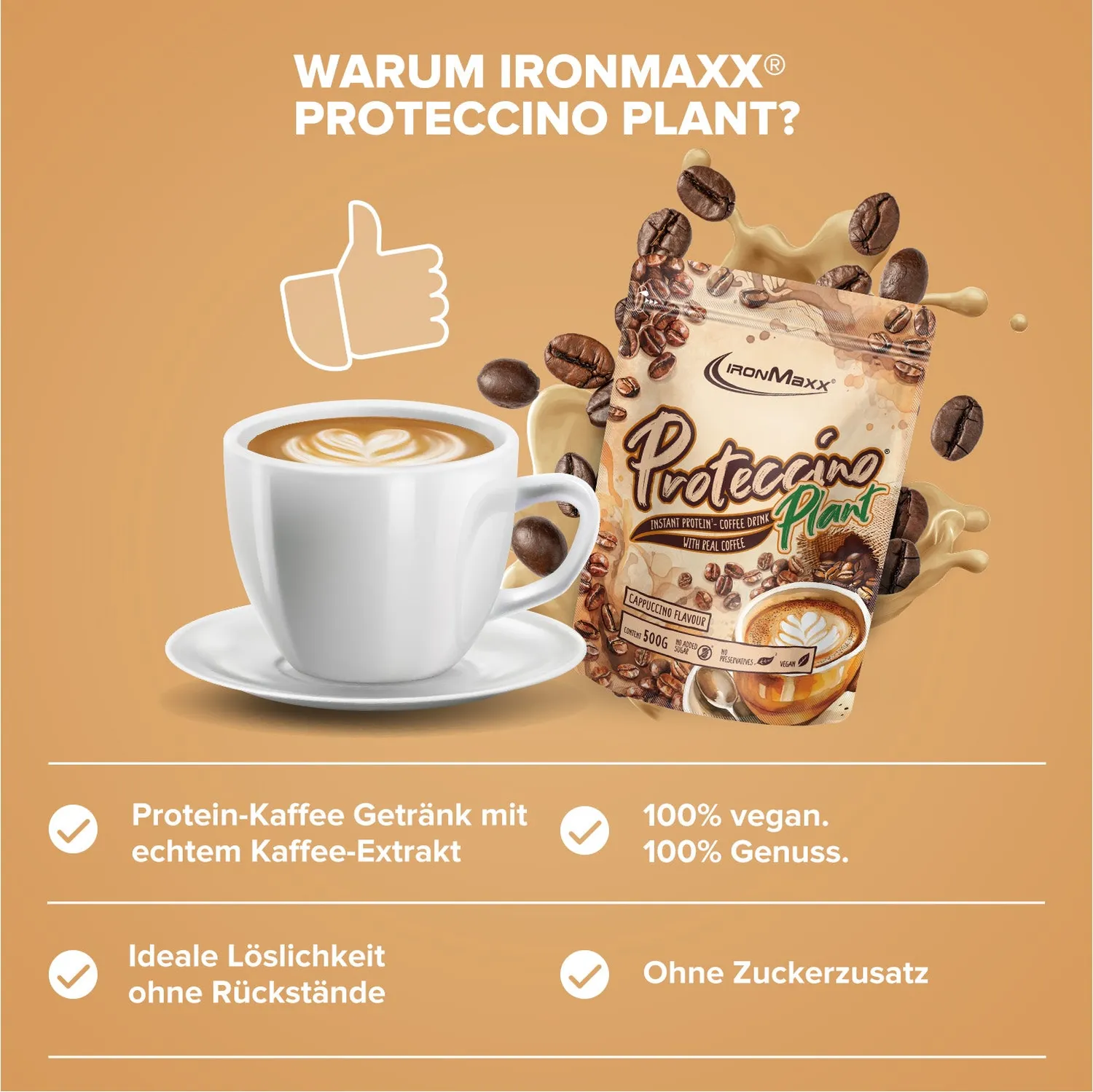 IronMaxx Proteccino Plant Cappuccino Proteinpulver 500g vegan