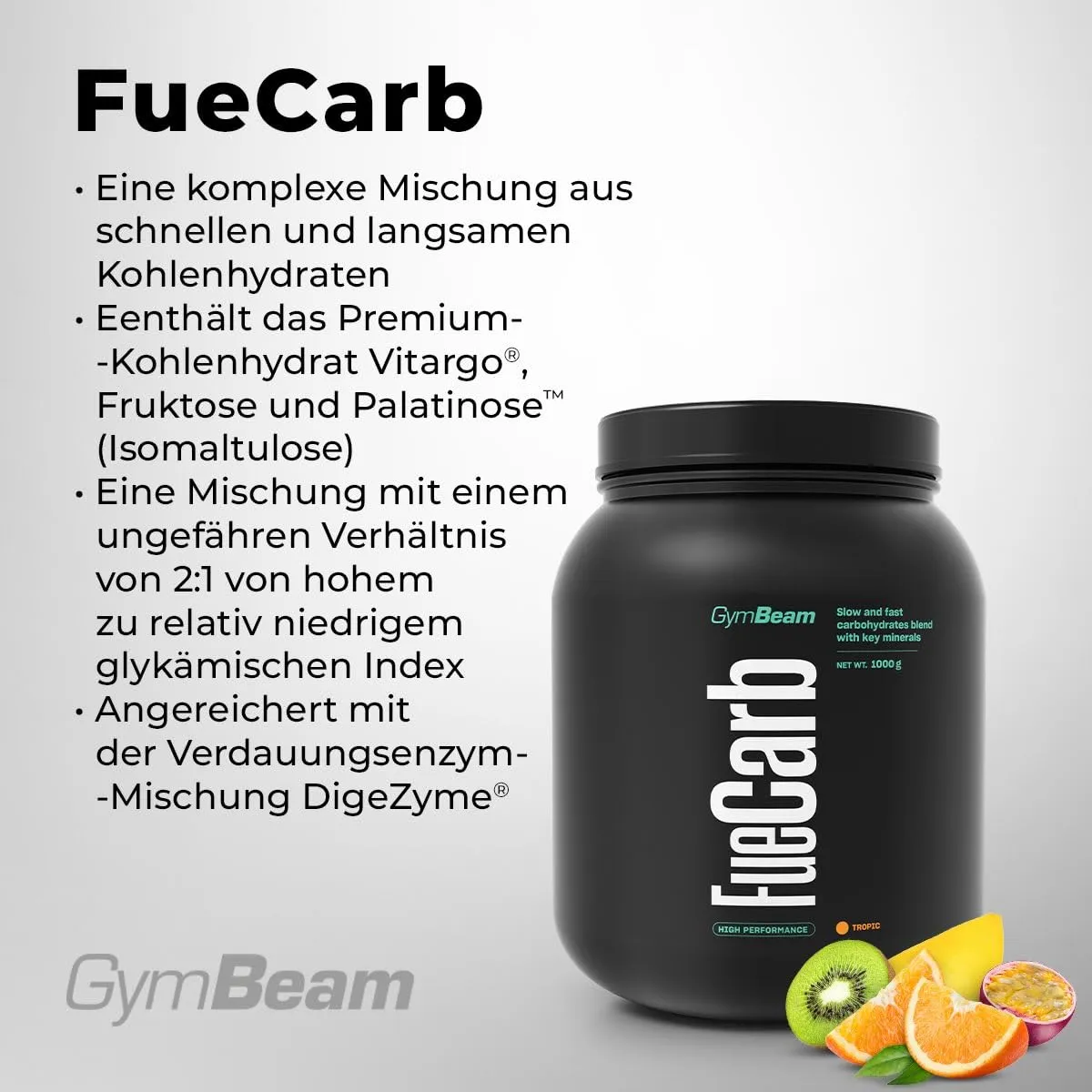 GymBeam FueCarb Pulver 1000 g Tropisch mit Vitargo