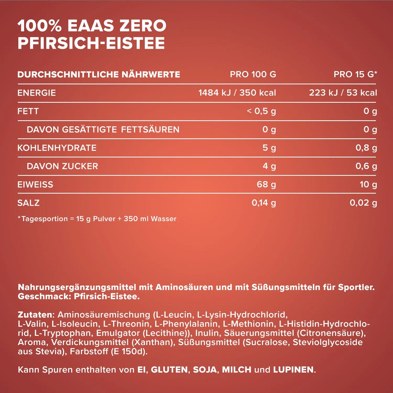 IronMaxx 100% EAAs Zero Peach Ice Tea 15g zuckerfrei