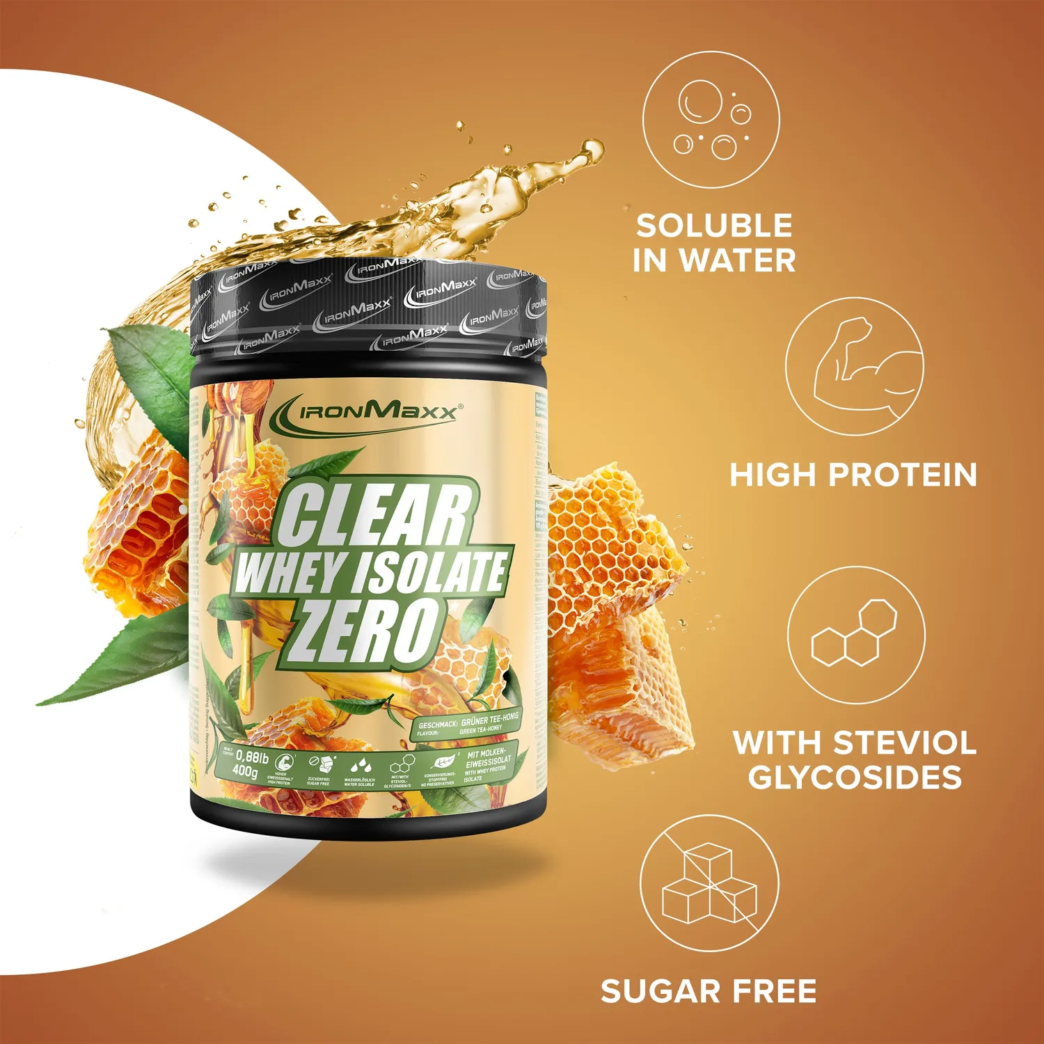 IronMaxx Clear Whey Isolate Zero Proteinpulver Honey Green Tea 400g zuckerfrei