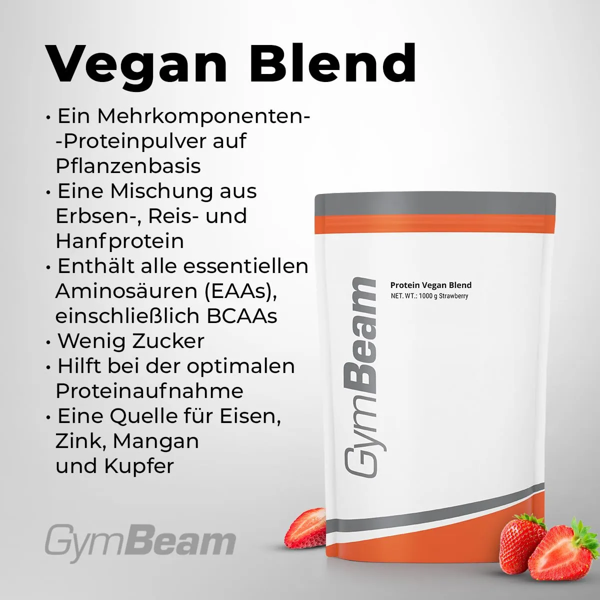 GymBeam Vegan Blend Protein Erdbeere 1000 g laktosefrei