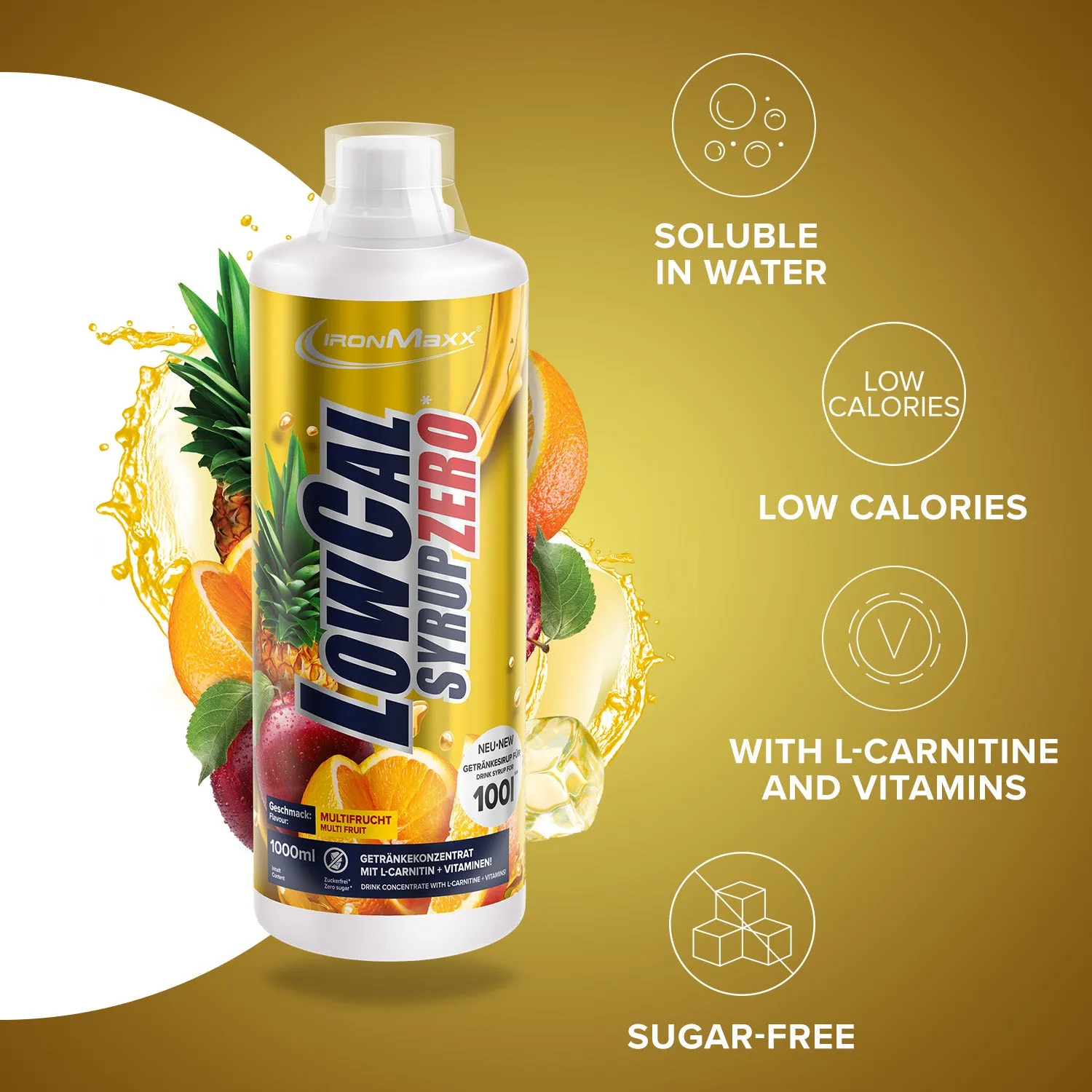 IronMaxx LowCal Syrup Zero Sirup Multifrucht 1000ml zuckerfrei