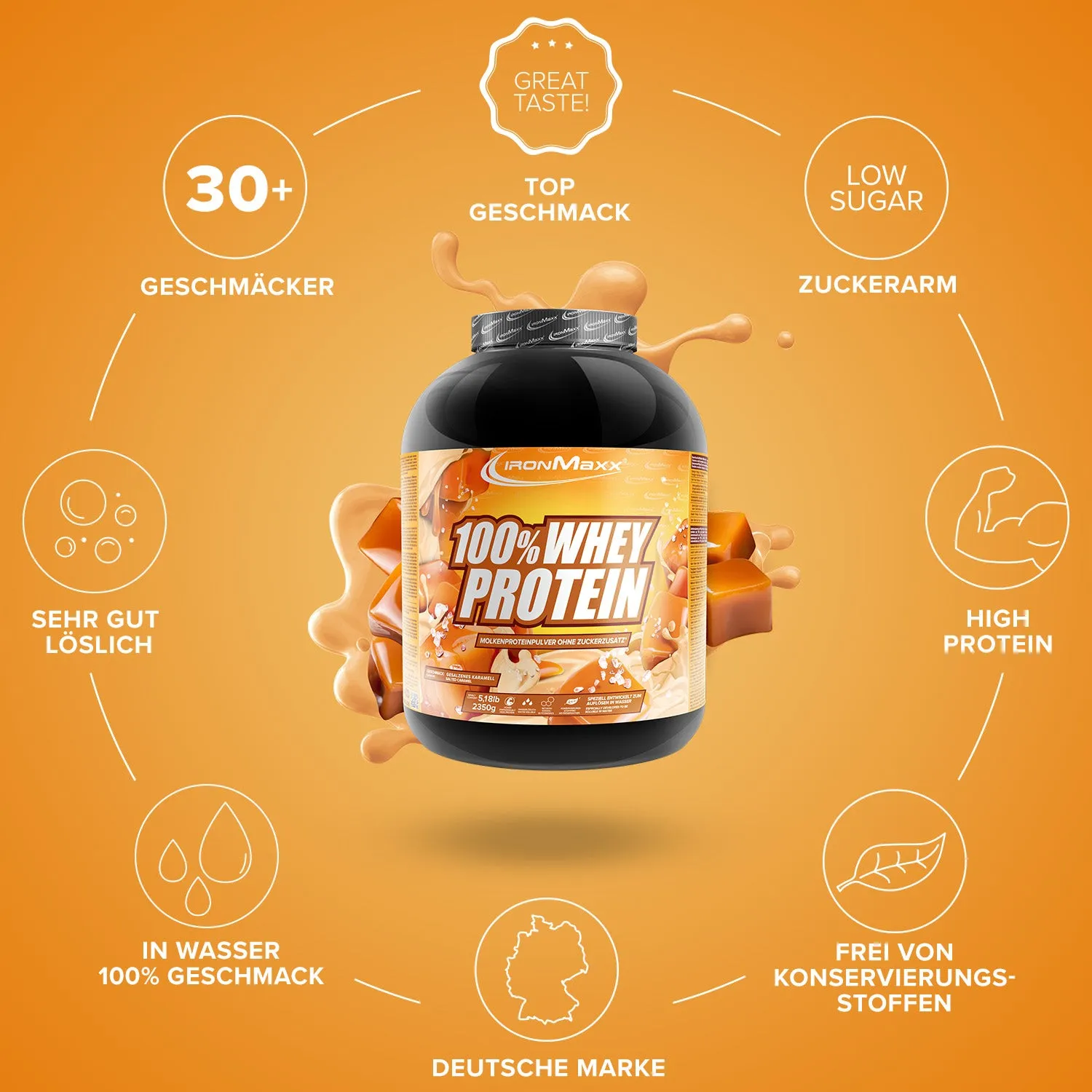 IronMaxx 100% Whey Protein Pulver 2350g Salted Caramel zuckerfrei