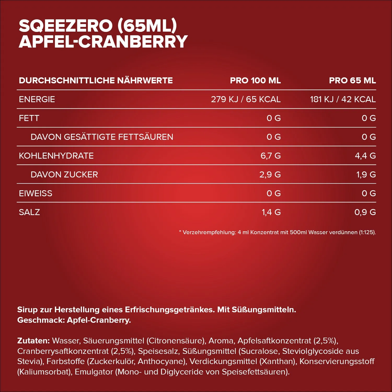 IronMaxx SqueeZero Sirup 65 ml Apple Cranberry