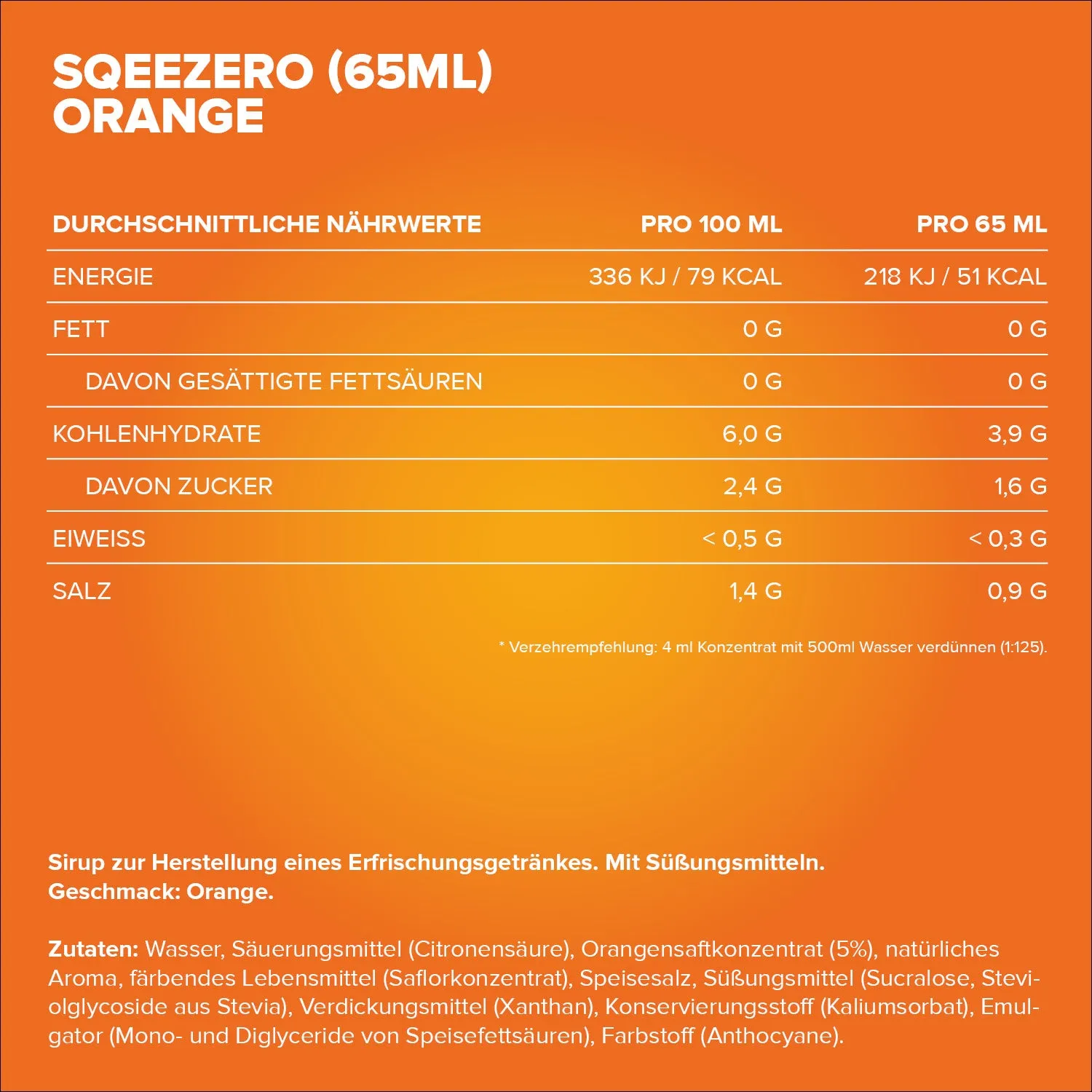 IronMaxx SqueeZero Getränkekonzentrat Orange 65ml zero