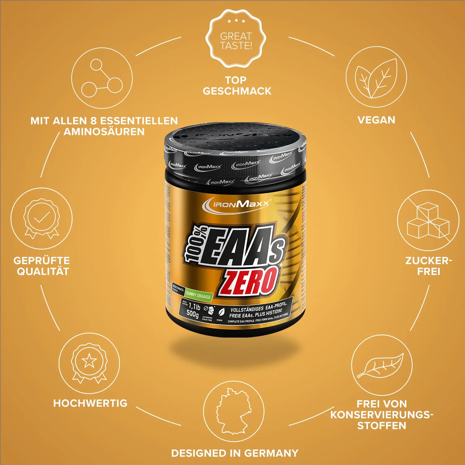 IronMaxx 100% EAAs Zero Sunny Orange 500g Pulver