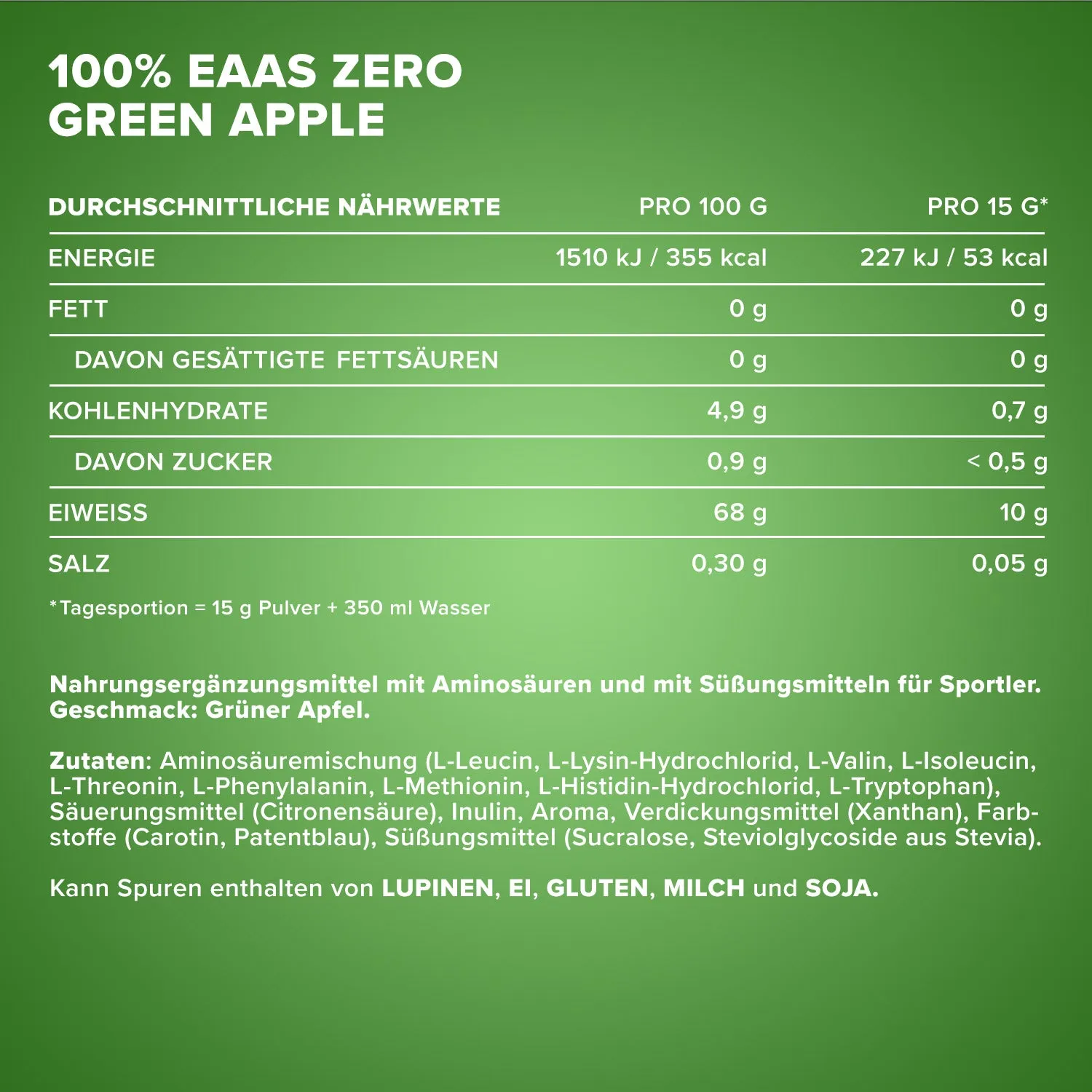 IronMaxx 100% EAAs Zero EAA Pulver 500g Apfel