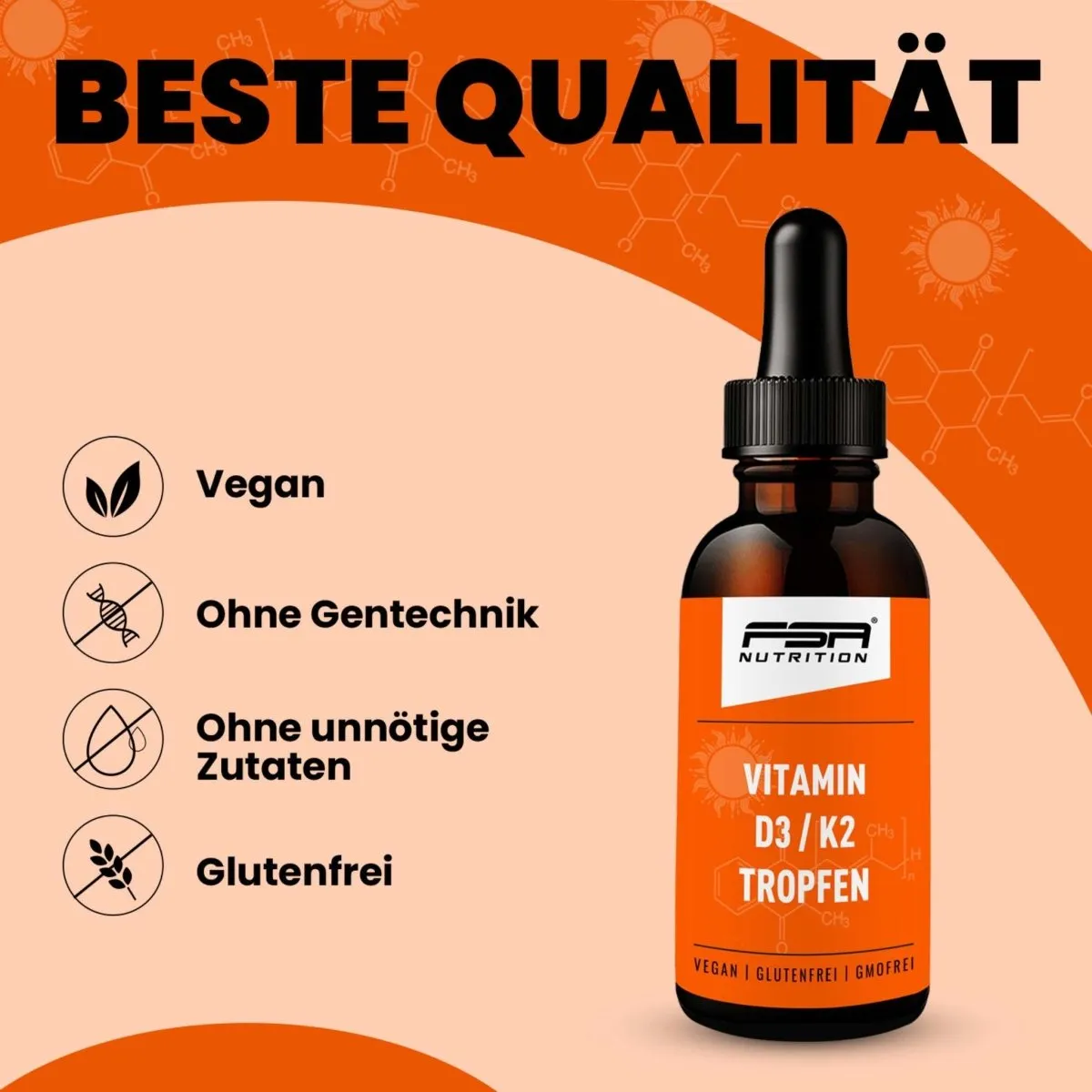 FSA Nutrition Vitamin D3 + K2 MK7 Tropfen 1000 I.E.