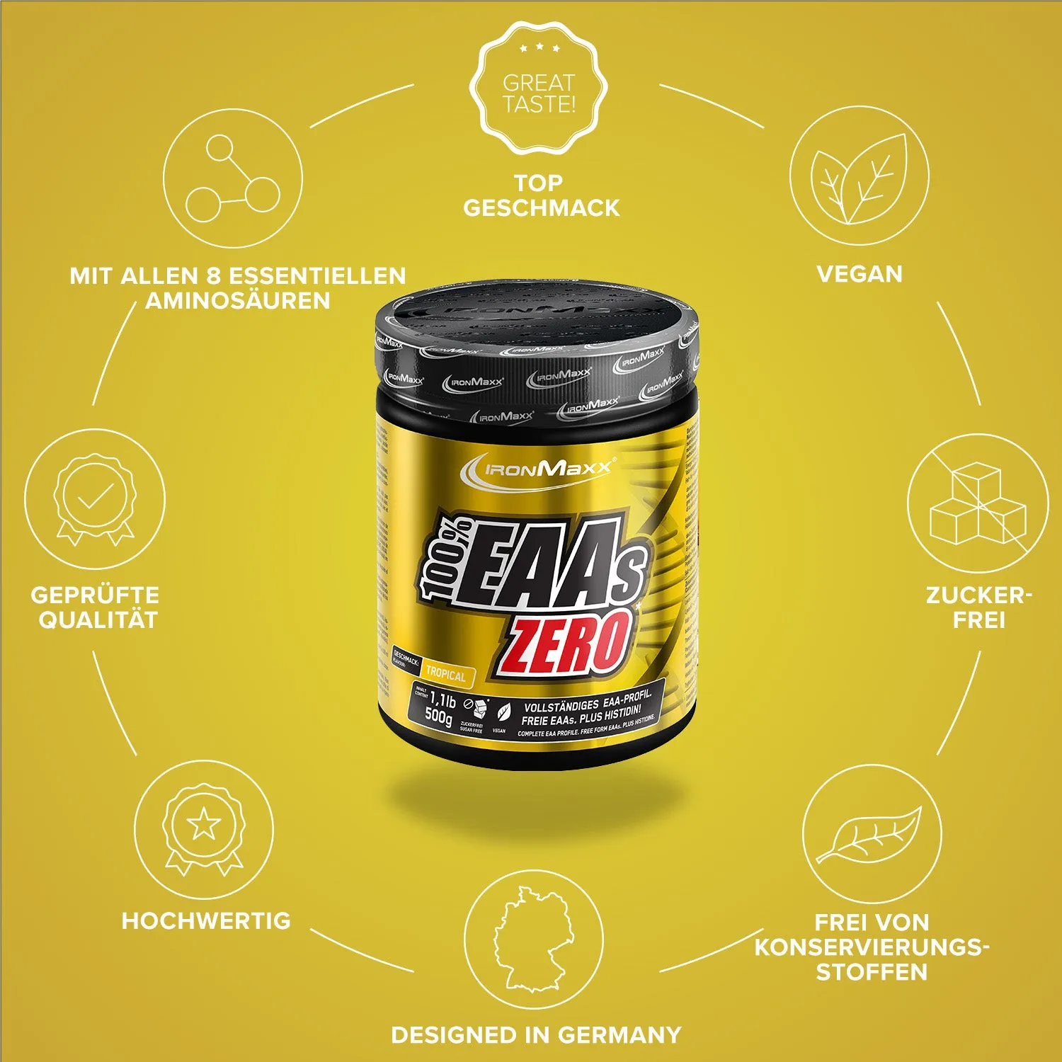IronMaxx 100% EAAs Zero Pulver 500 g Tropical