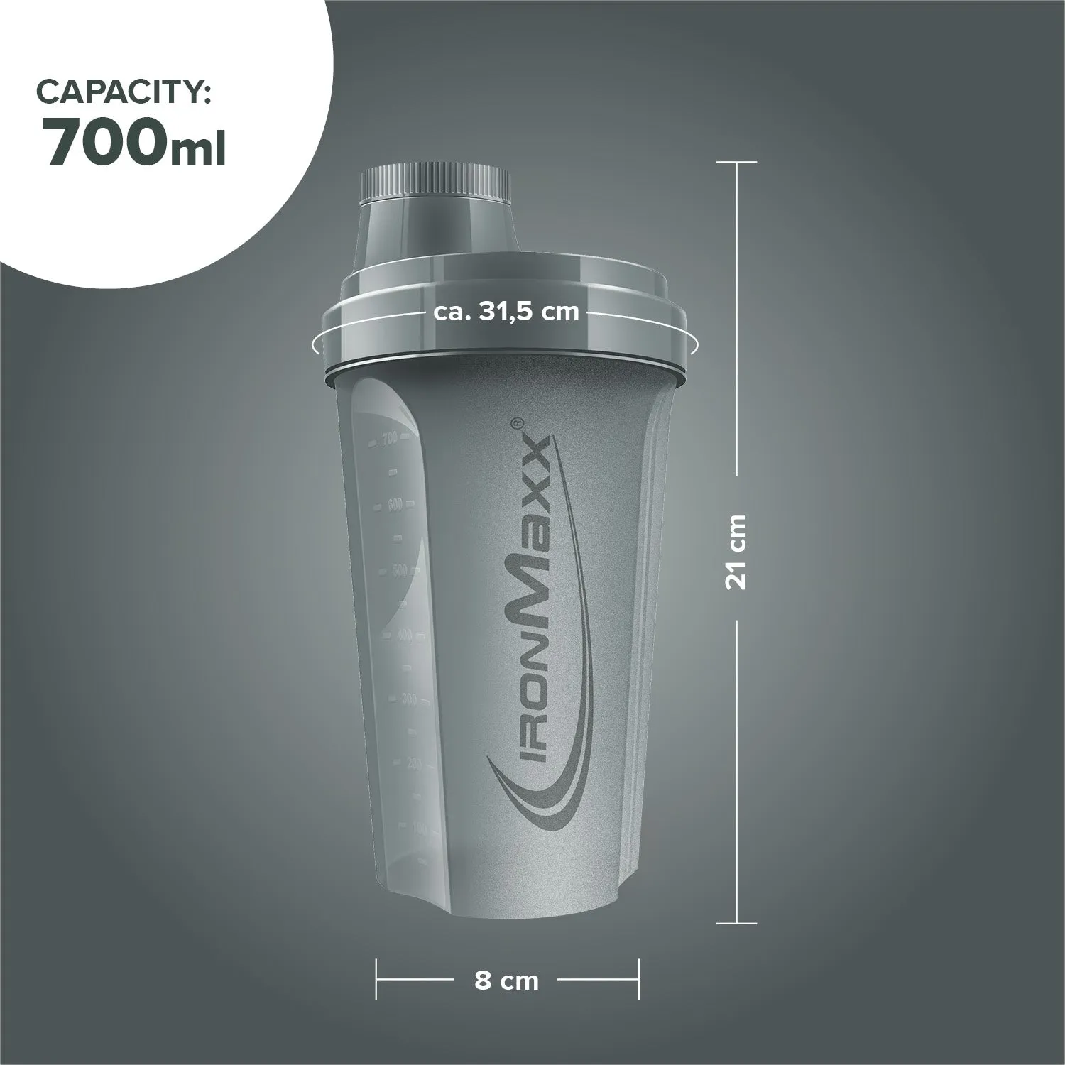 IronMaxx Sculpt Luxe Shaker Ash Grey 700ml mit Sieb