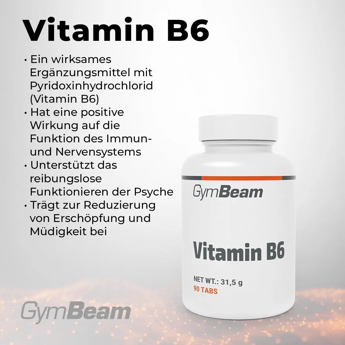 GymBeam Vitamin B6 Kapseln 90 Stück für Nerven