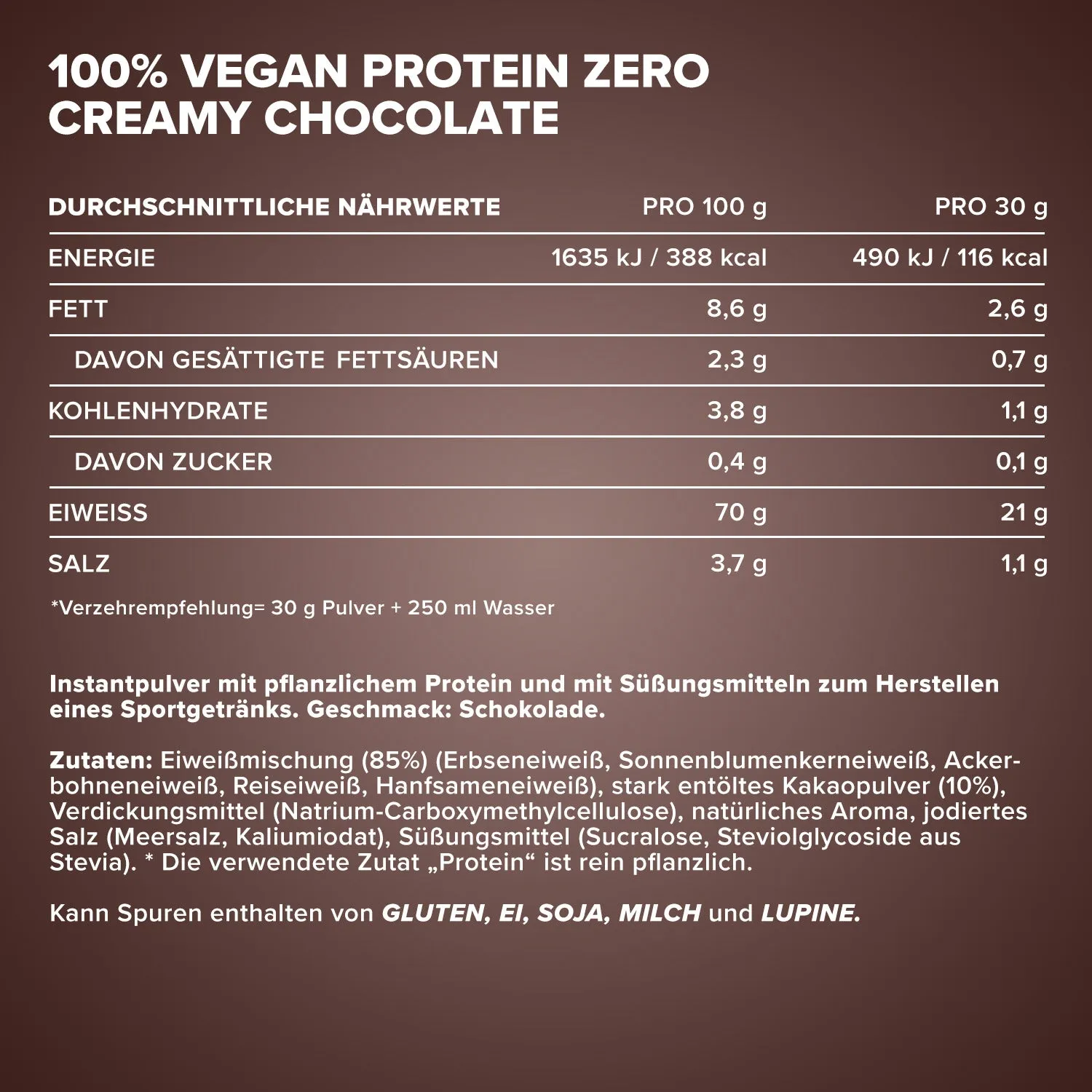 IronMaxx Vegan Protein Zero Creamy Chocolate 500g zuckerfrei