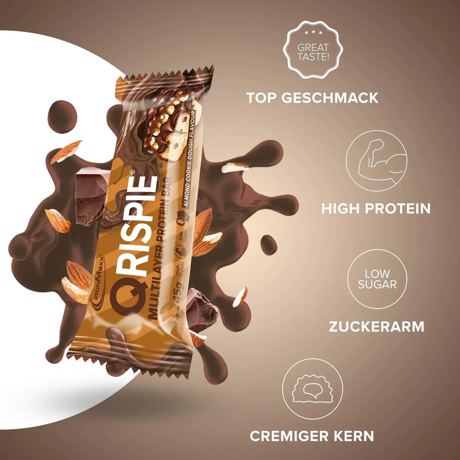IronMaxx Qrispie Proteinriegel Almond Cookie Dough 45g