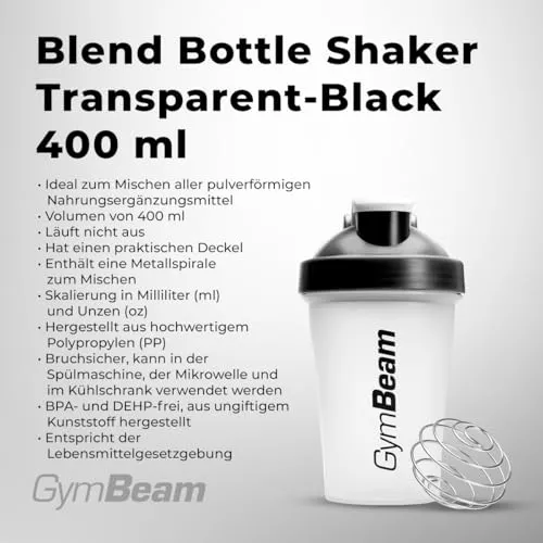 GymBeam Protein Shaker 400ml Transparent mit Spirale