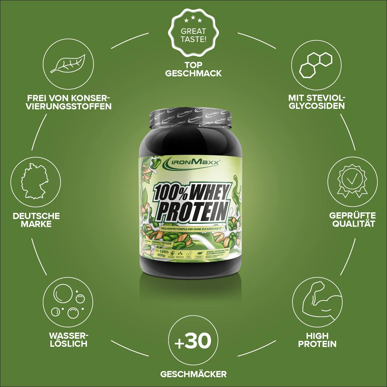 IronMaxx 100% Whey Protein Pulver 900g Pistazie cremig