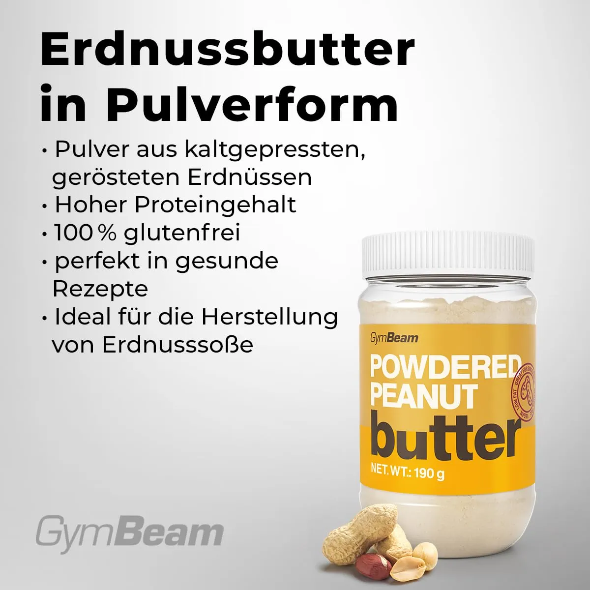 GymBeam Erdnussbutter Pulver 190g proteinreich glutenfrei