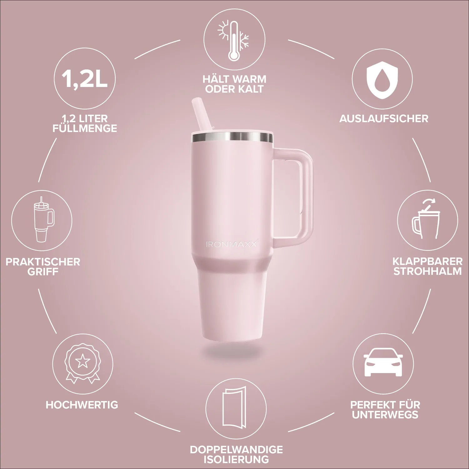 IronMaxx Cup V4.0 Trinkbecher 1200ml Rose