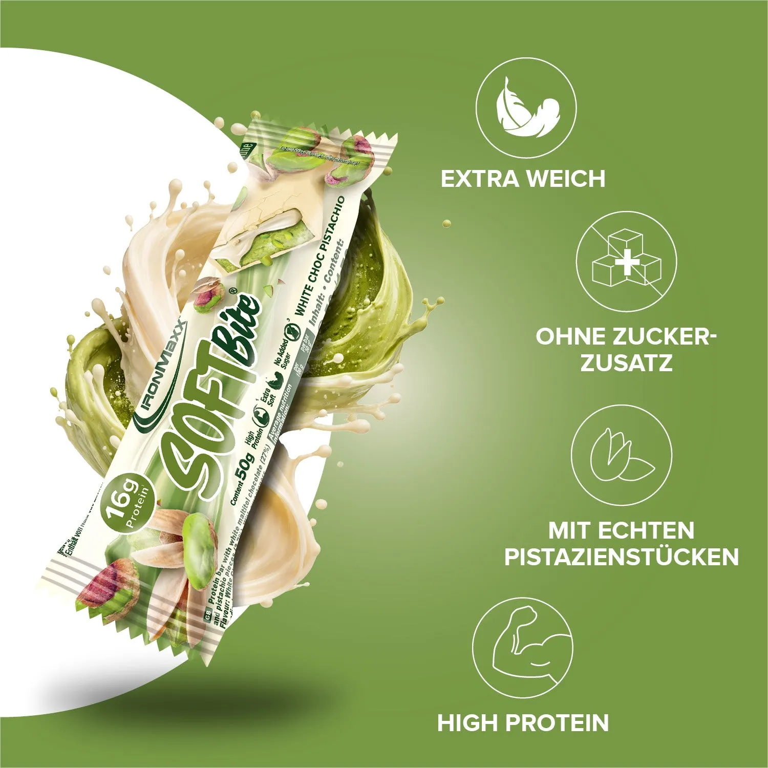 IronMaxx Softbite Proteinriegel 50g White Chocolate Pistachio