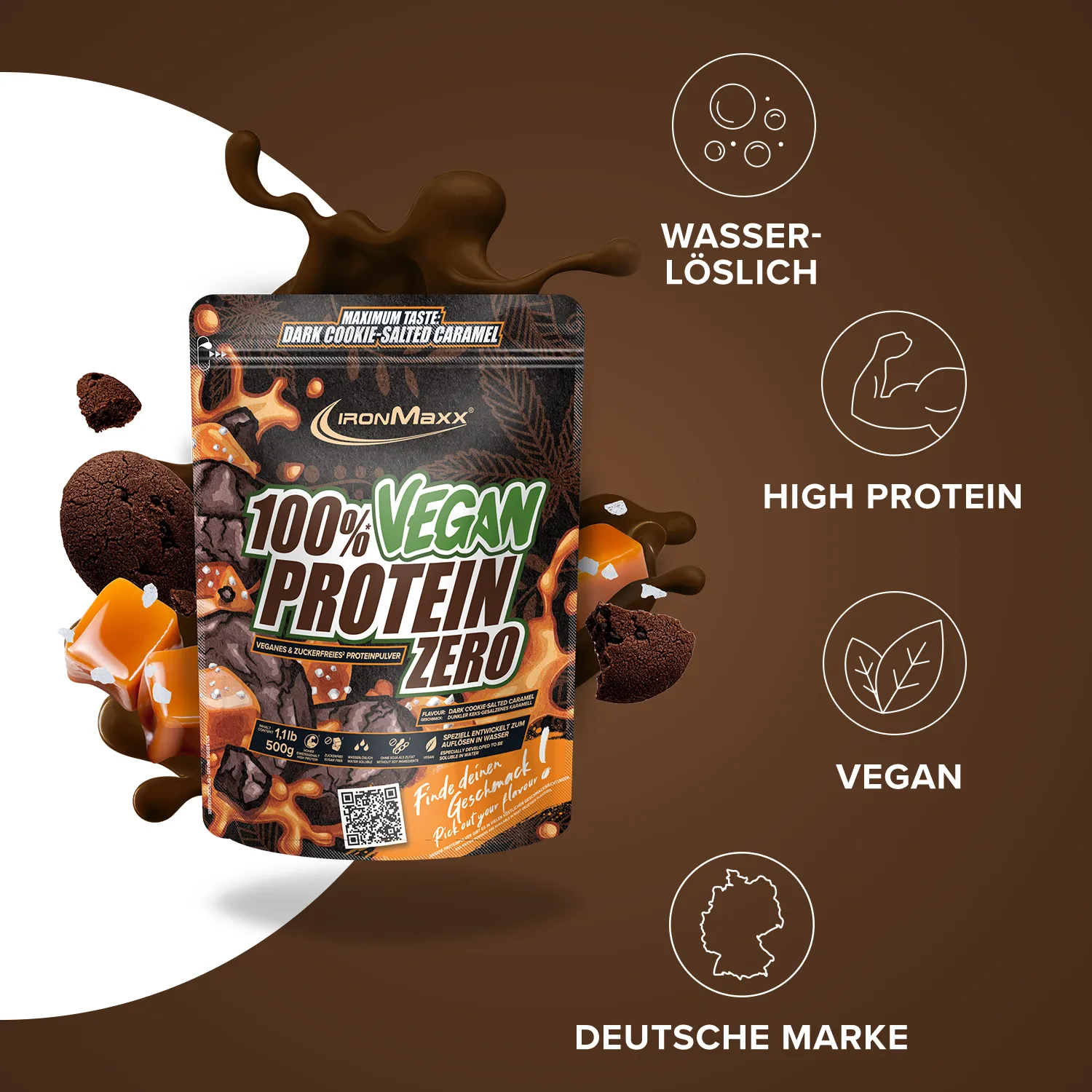 IronMaxx 100% Vegan Protein Zero Pulver 500g Cookie Caramel