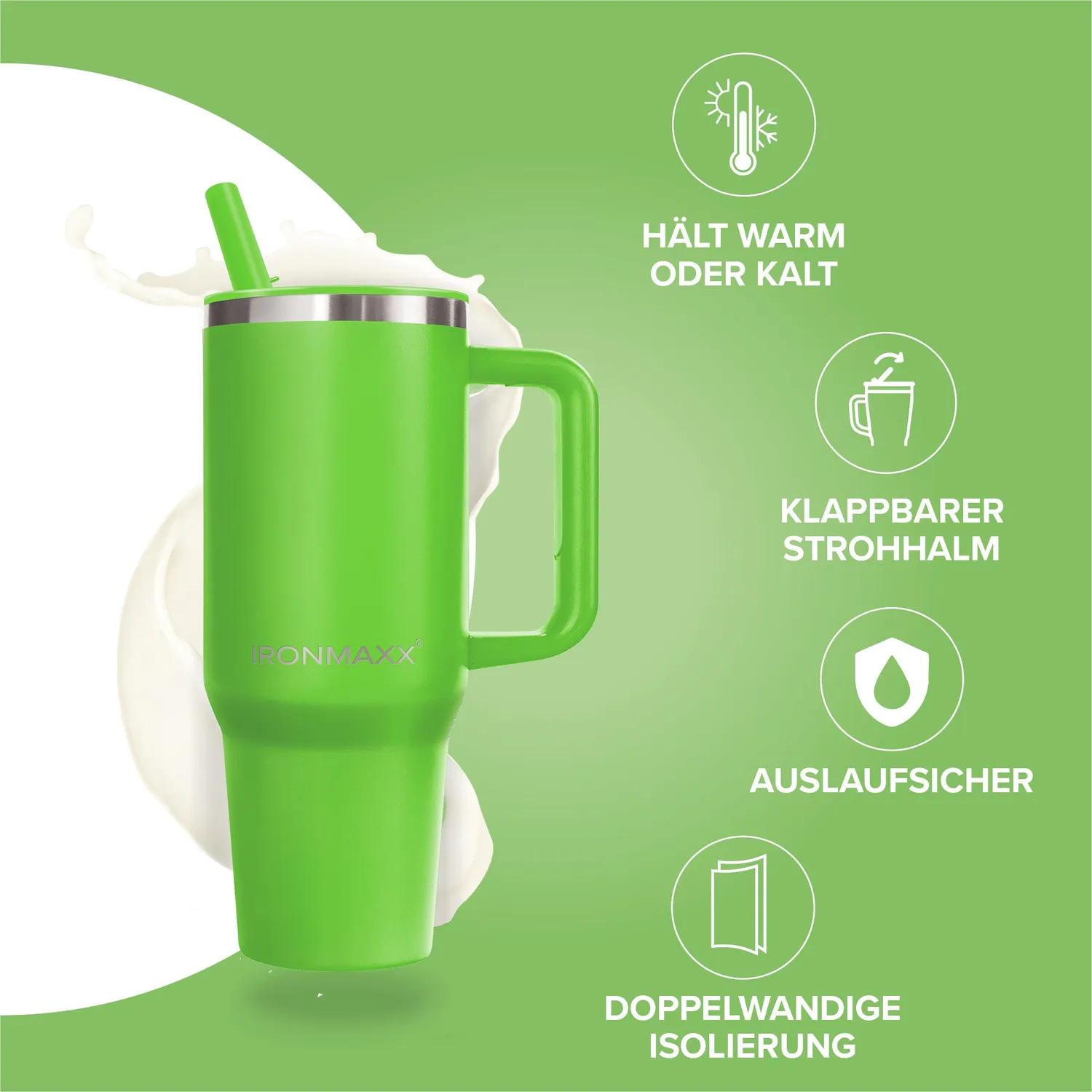 IronMaxx Cup V4.0 Becher 1200ml Active Green doppelwandig