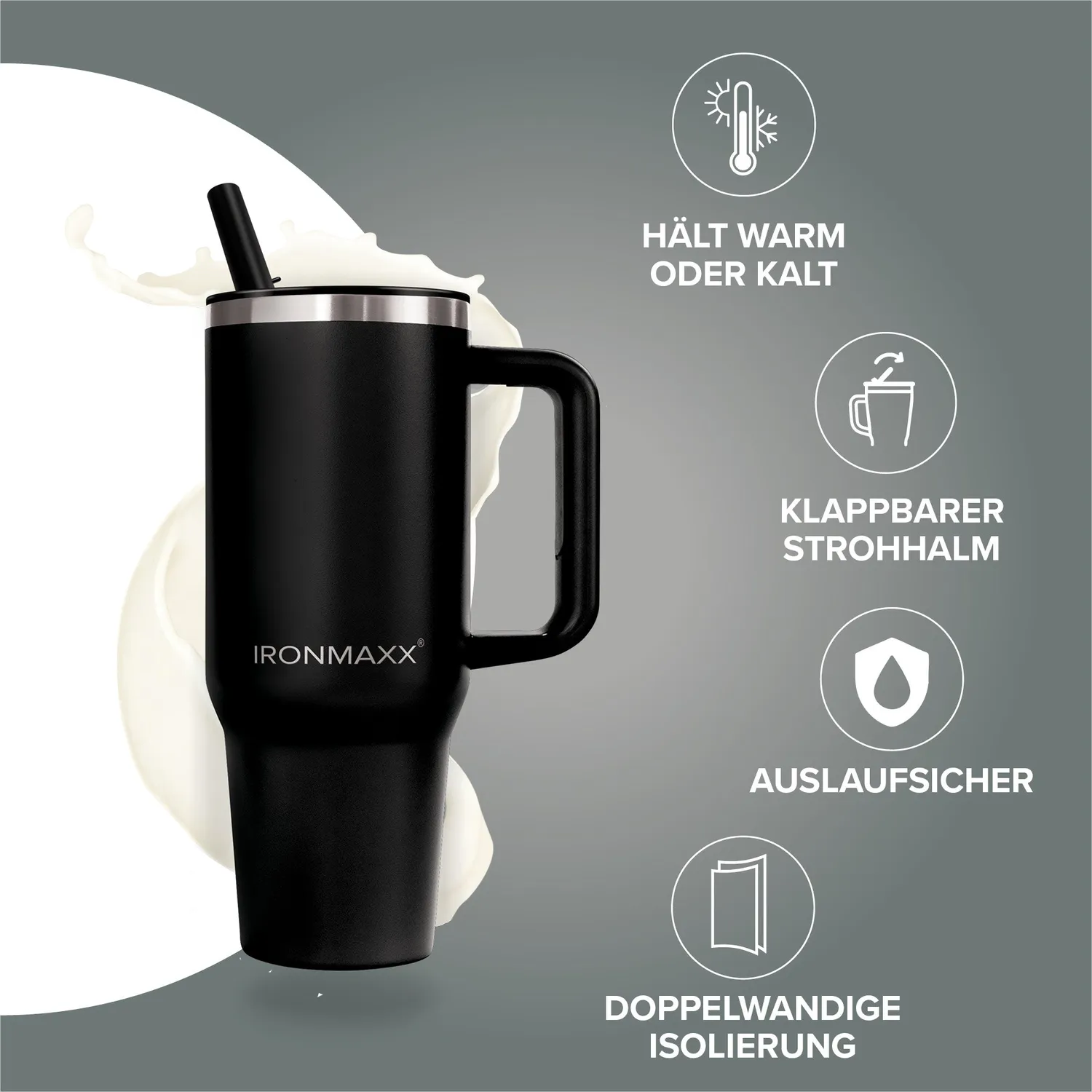 IronMaxx Cup V4.0 Thermobecher 1200ml Deep Black isoliert