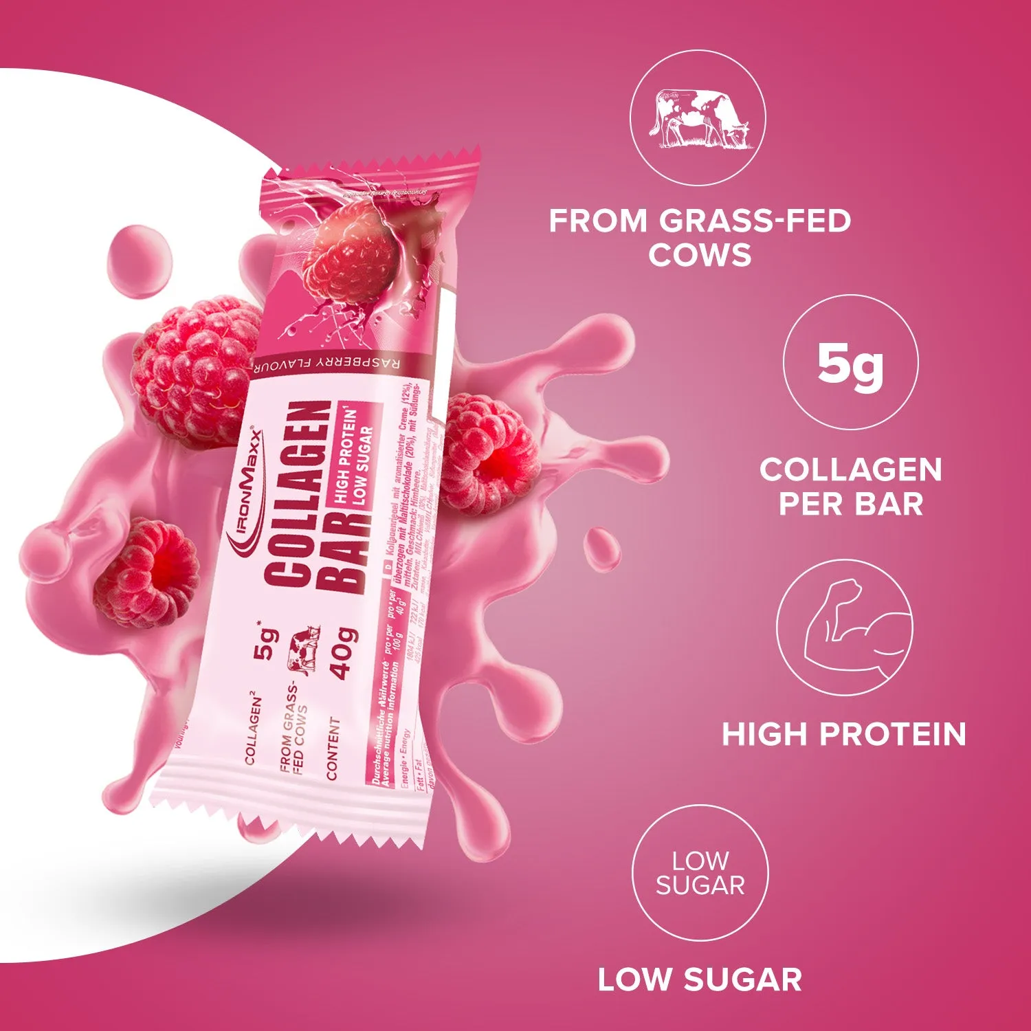 IronMaxx Collagen Bar Proteinriegel Raspberry 12x40g zuckerarm