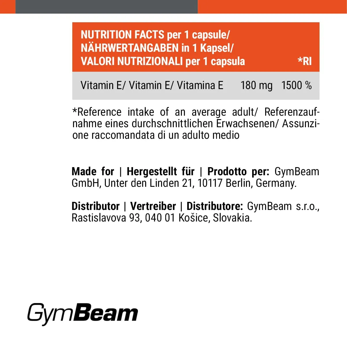 GymBeam Vitamin E Kapseln hochdosiert 60 Stk Zellschutz
