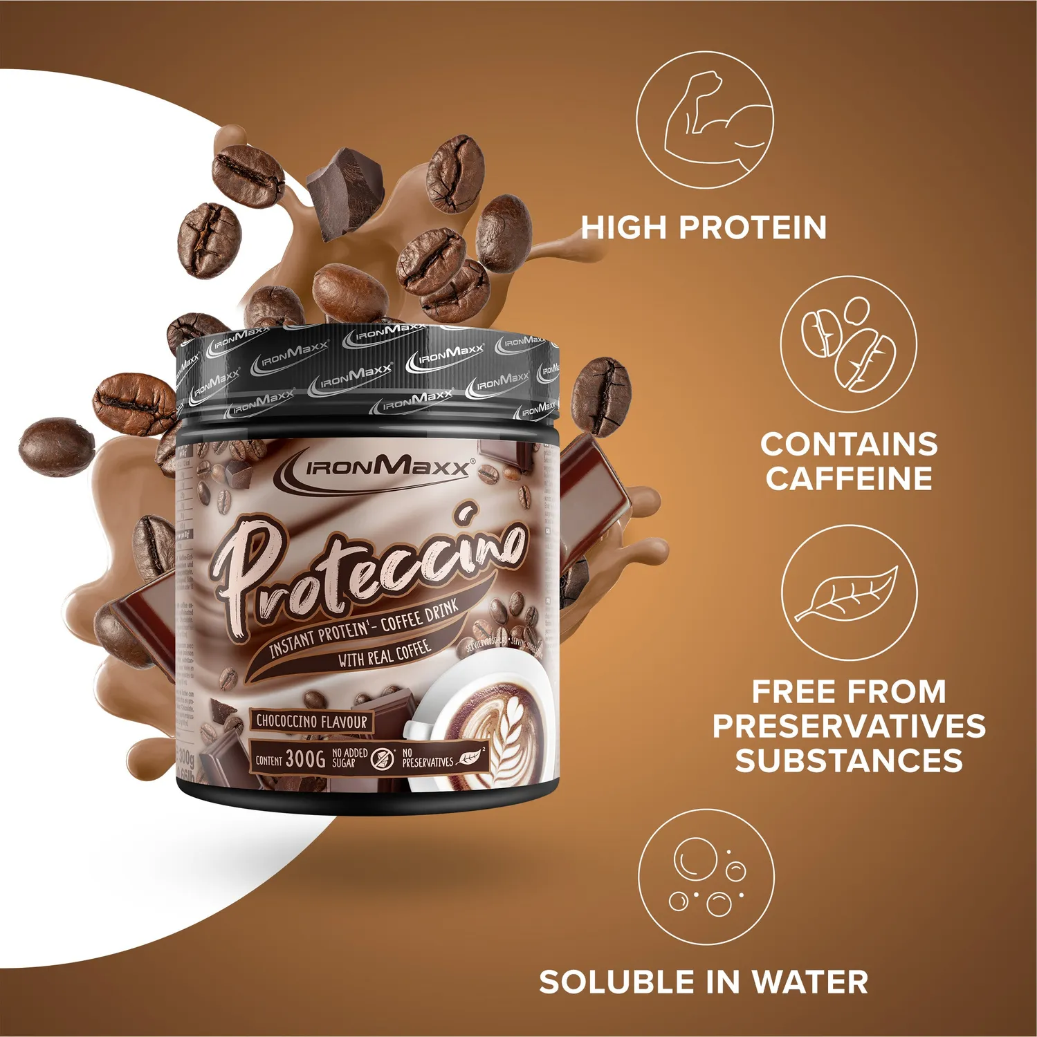 IronMaxx Proteccino Chococcino Protein Pulver 300g mit Kaffee