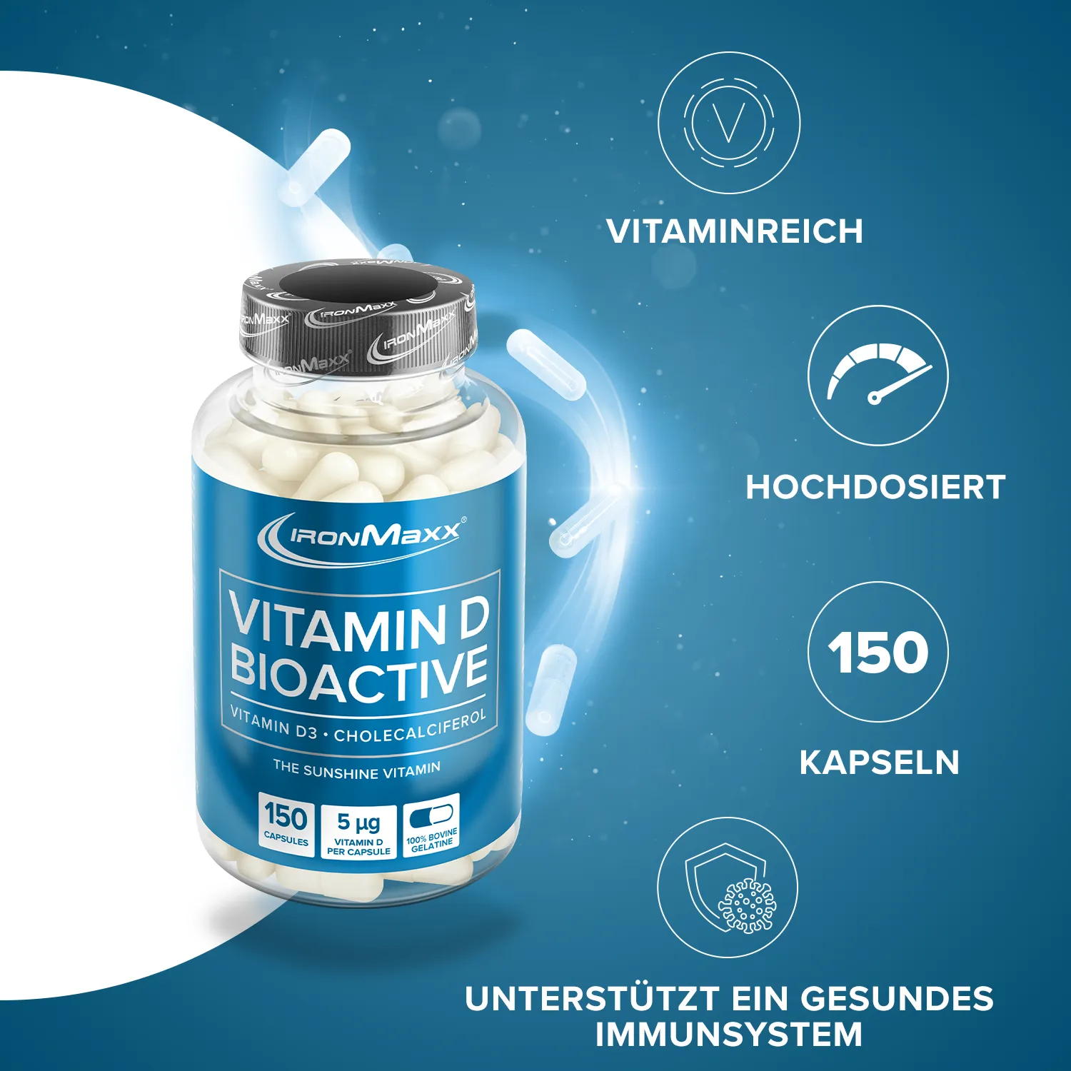 IronMaxx Vitamin D Bioactive Kapseln 150 Stk. hochdosiert D3