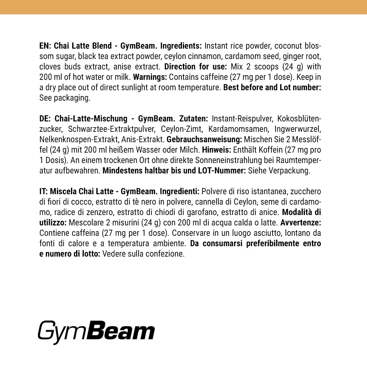 GymBeam Chai Latte Blend Pulver 250 g würzig
