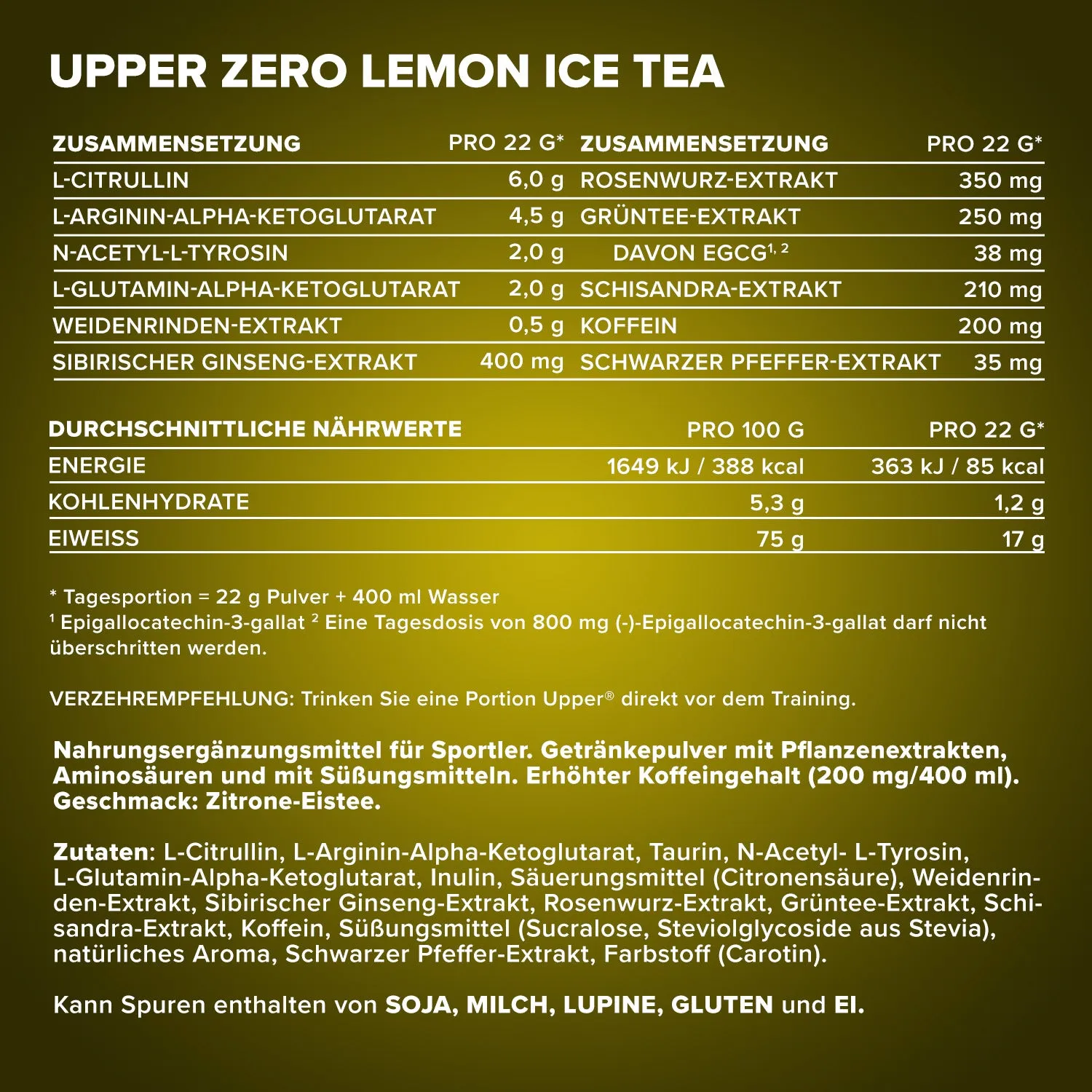 IronMaxx Upper Zero Booster 440g Lemon Ice Tea zuckerfrei