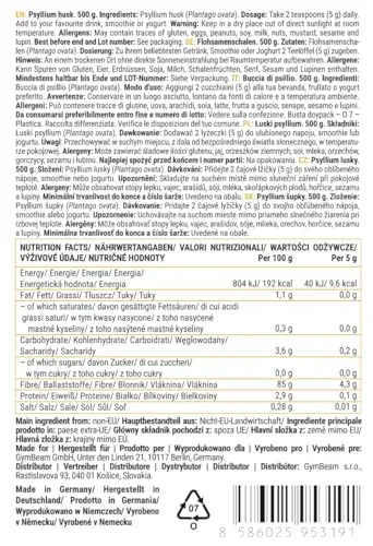 GymBeam Flohsamenschalen Pulver 500 g glutenfrei