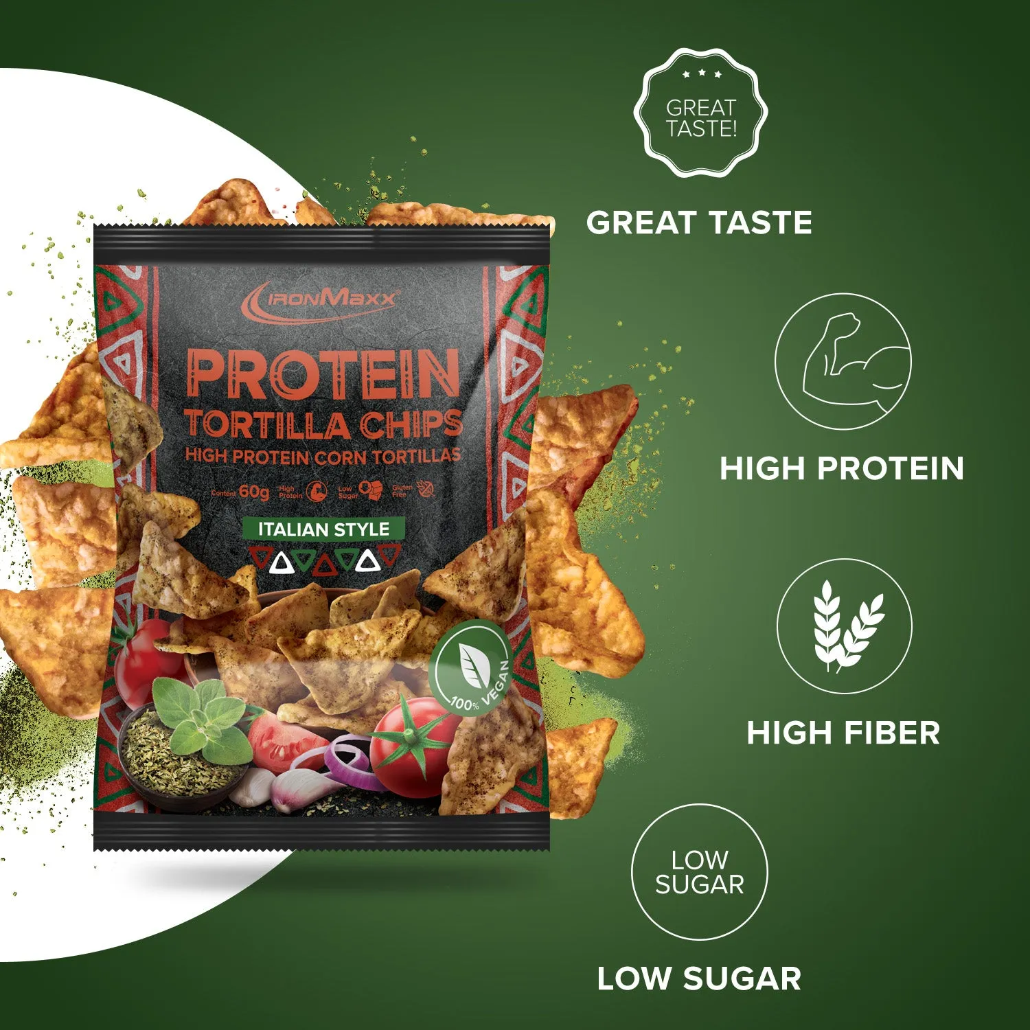 IronMaxx Protein Tortilla Chips 60 g Italian Style vegan