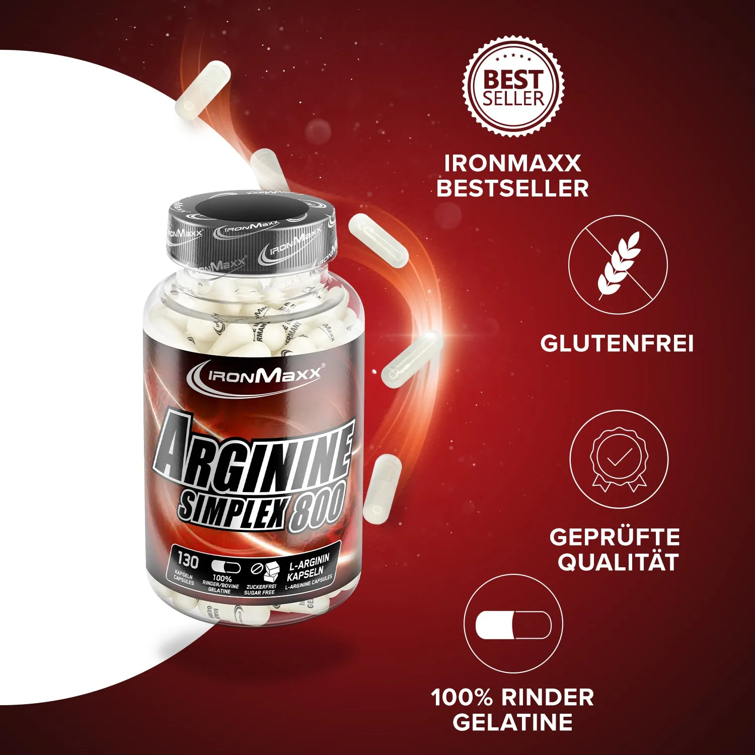 IronMaxx Arginin Simplex 800 Kapseln 130 Stk L-Arginin
