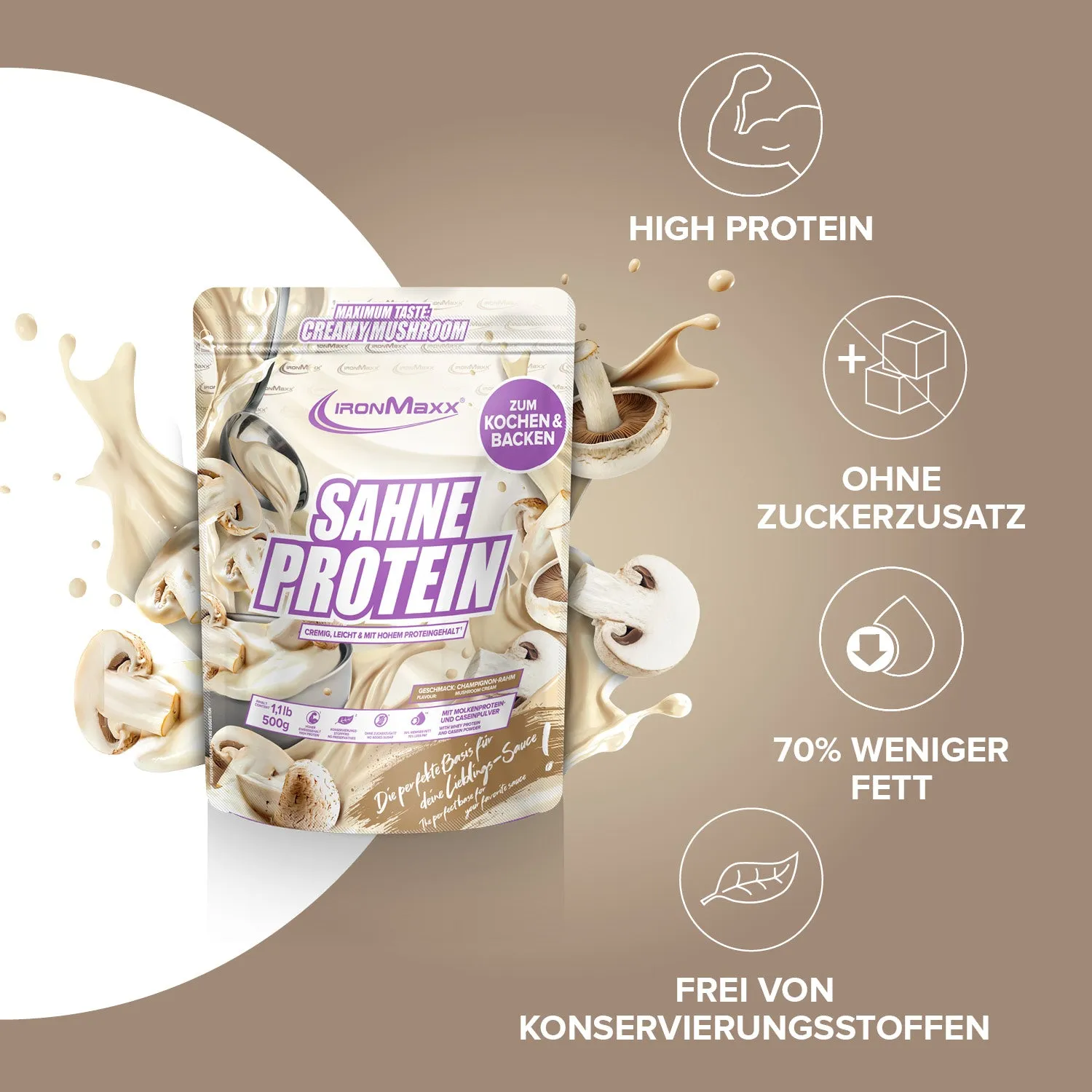 IronMaxx Sahne Protein Champignon Rahm Sahne 500g High Protein