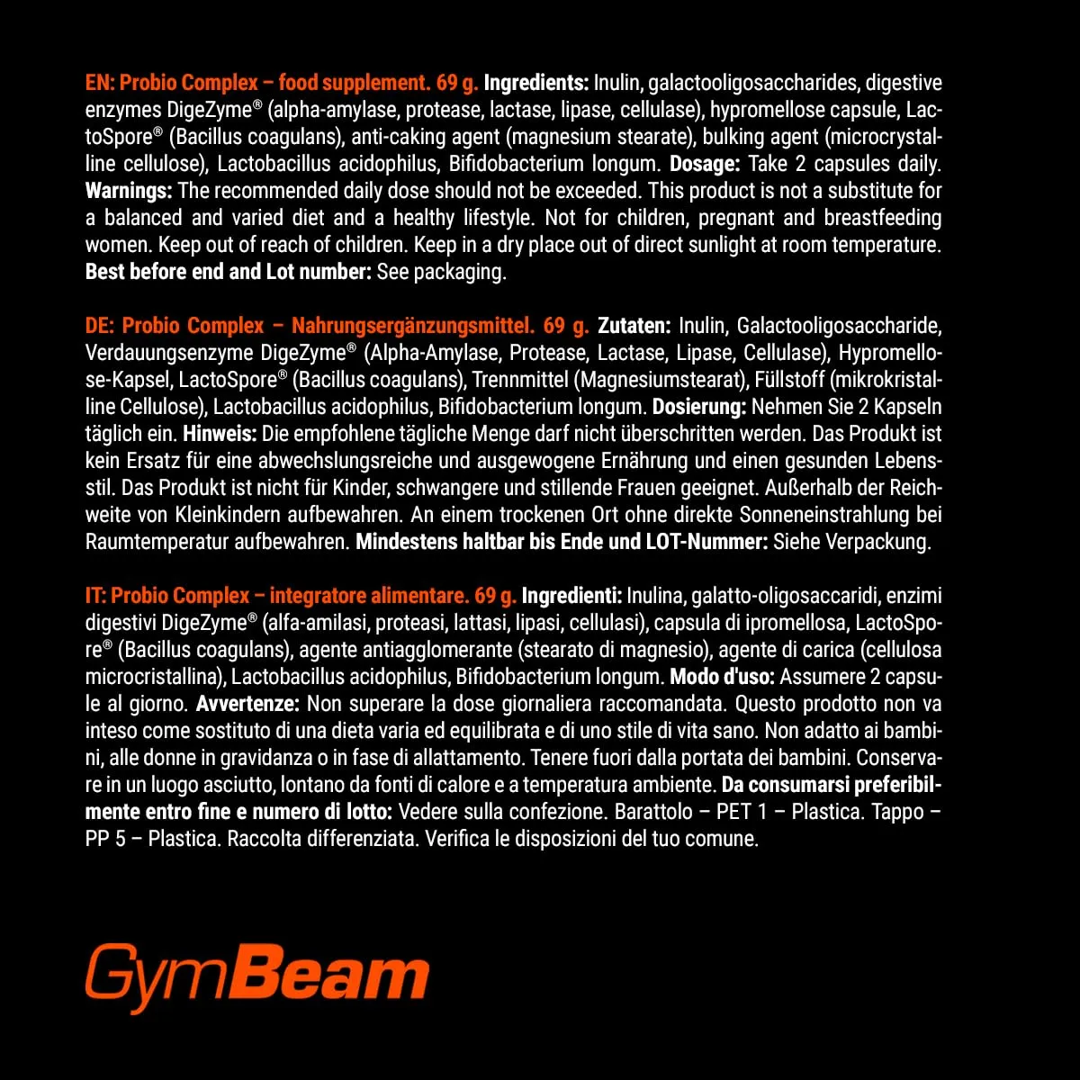 GymBeam Probio-Komplex Kapseln 90 Stück für Verdauung