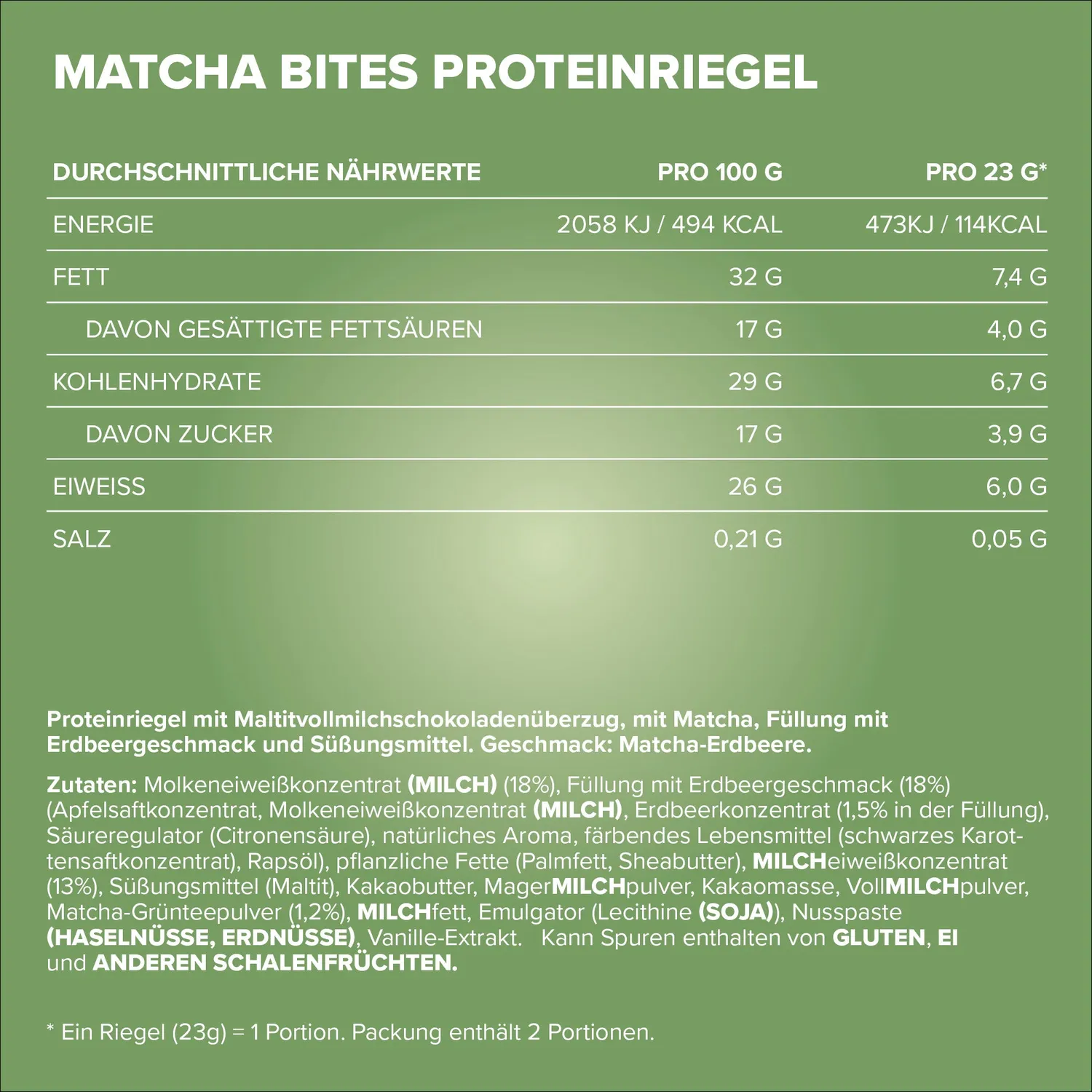 IronMaxx Matcha Bites Proteinriegel Matcha-Strawberry 24x46g