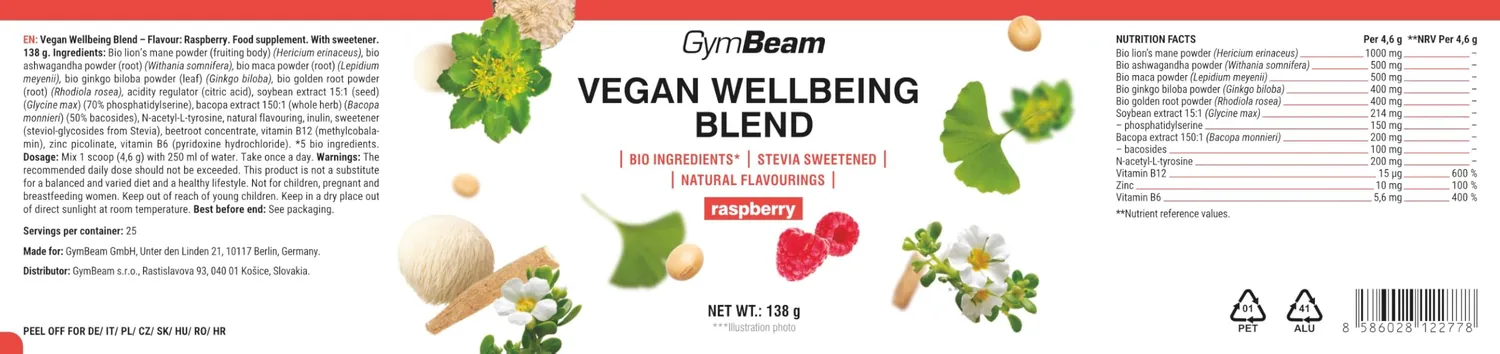 GymBeam Wohlmischung Himbeere Pulver 138 g vegan
